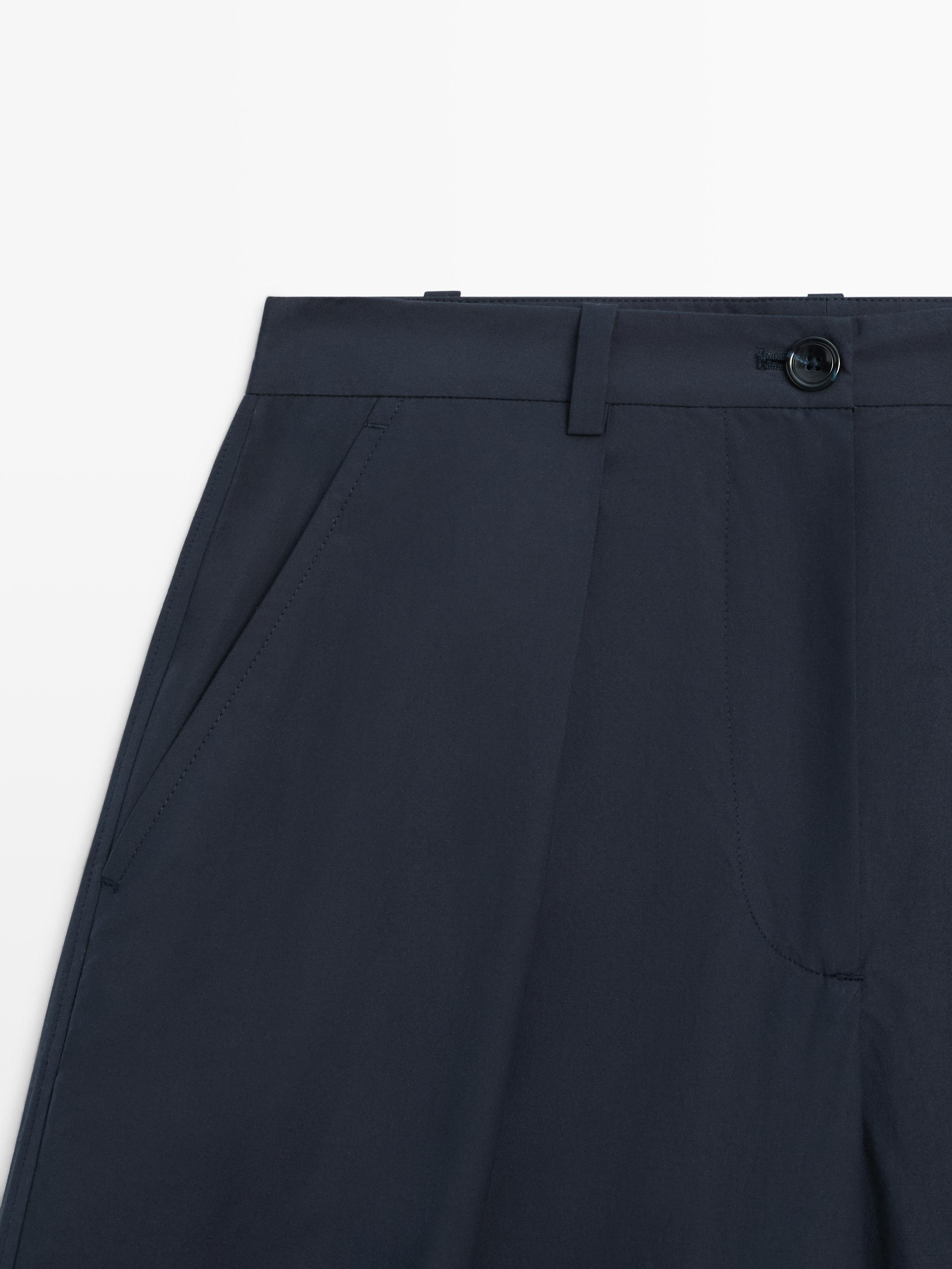 Cotton blend wide-leg trousers — DEEP BLUE