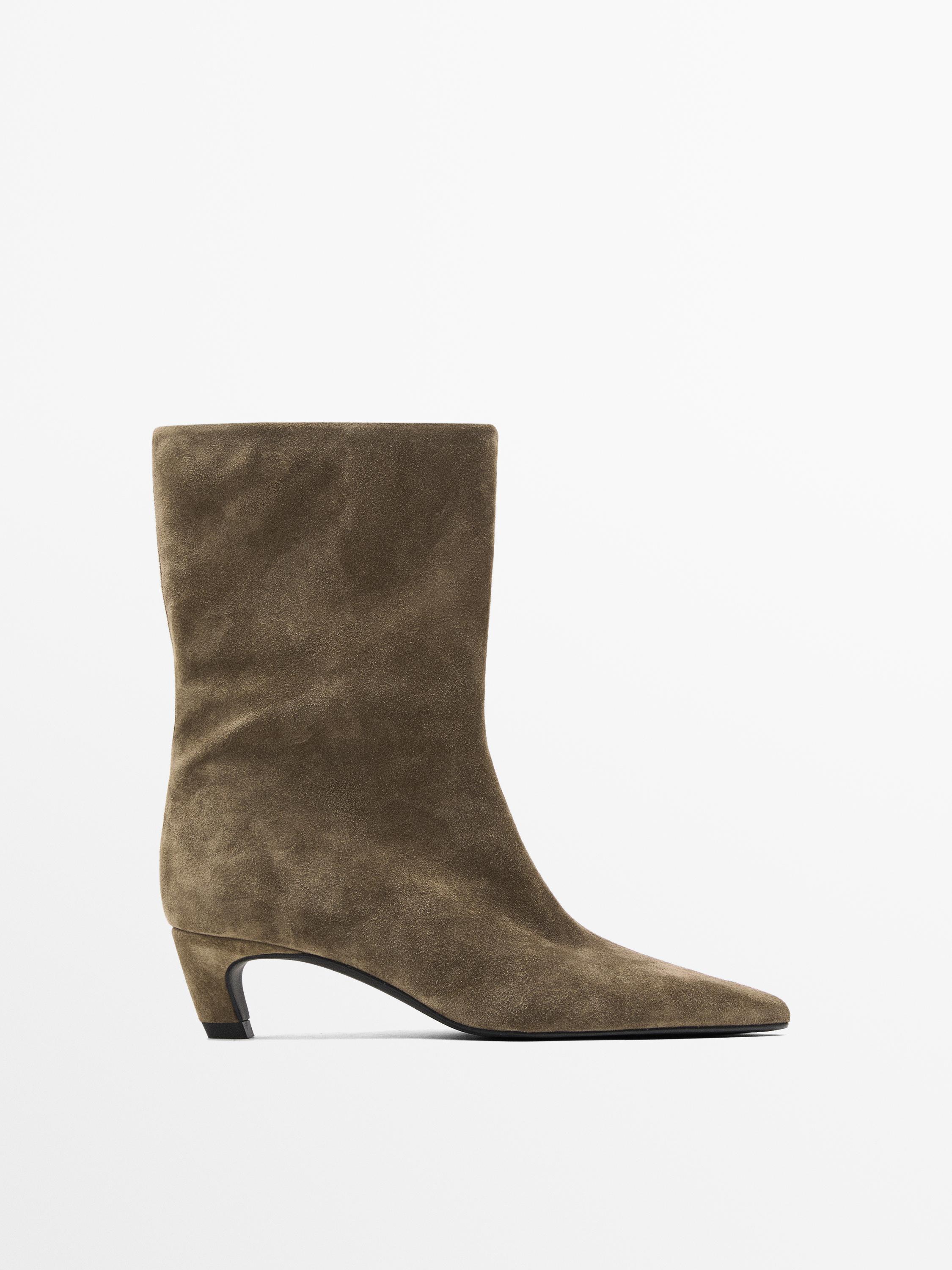 Split leather high heel ankle boots Brown Boots And Ankle Boots Massimo Dutti