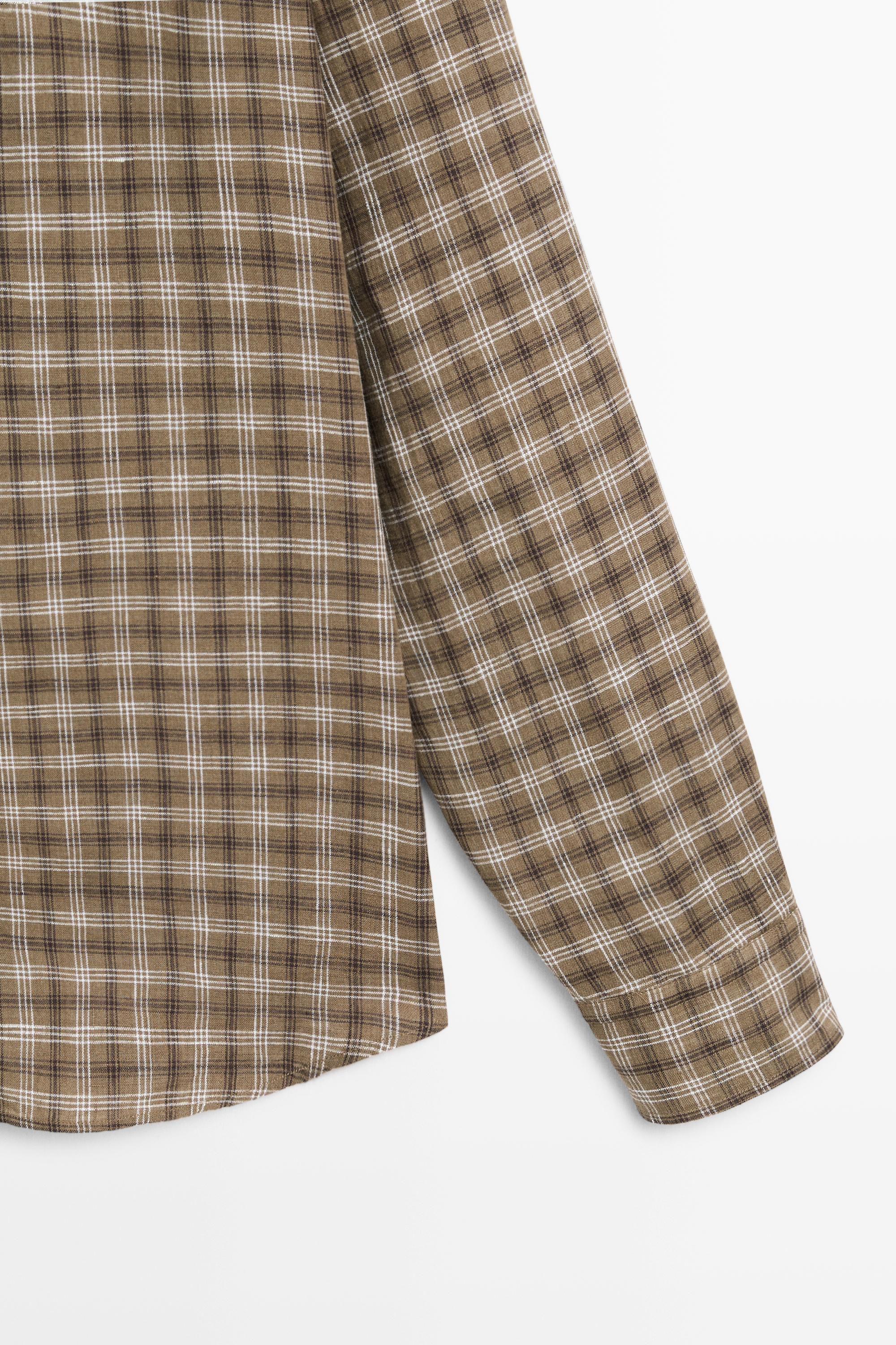 100% linen regular fit check shirt — BROWN MARL