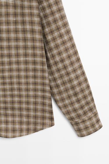 100% linen regular fit check shirt — BROWN MARL 7