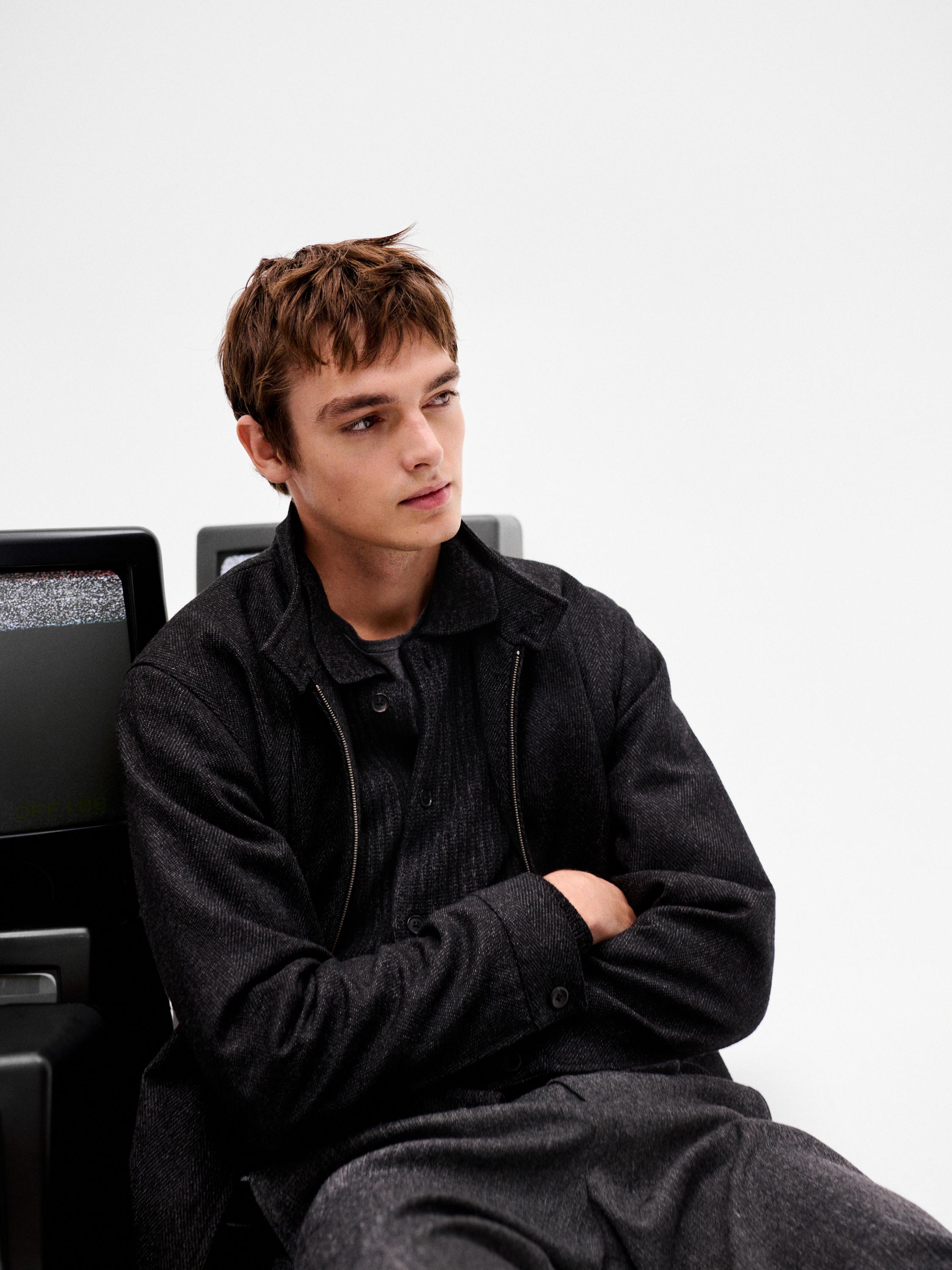 100% wool herringbone bomber jacket — GREY