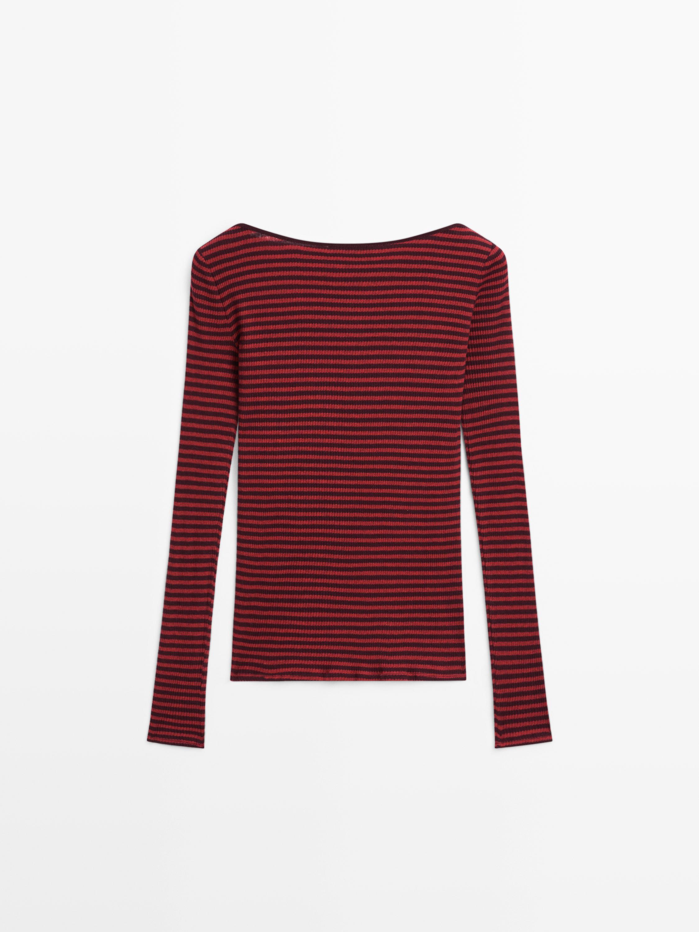 Striped long sleeve T-shirt with trim detail