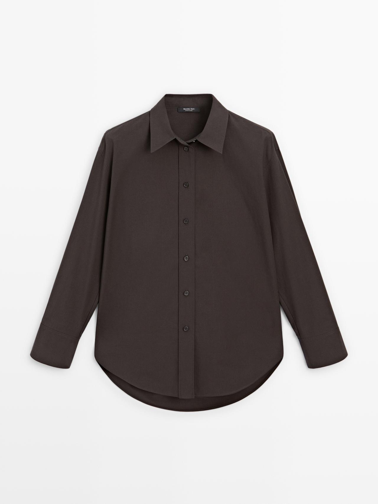 Massimo Dutti - Dames - Lang 100% Katoenen Popeline Overhemd - Bruin - L
