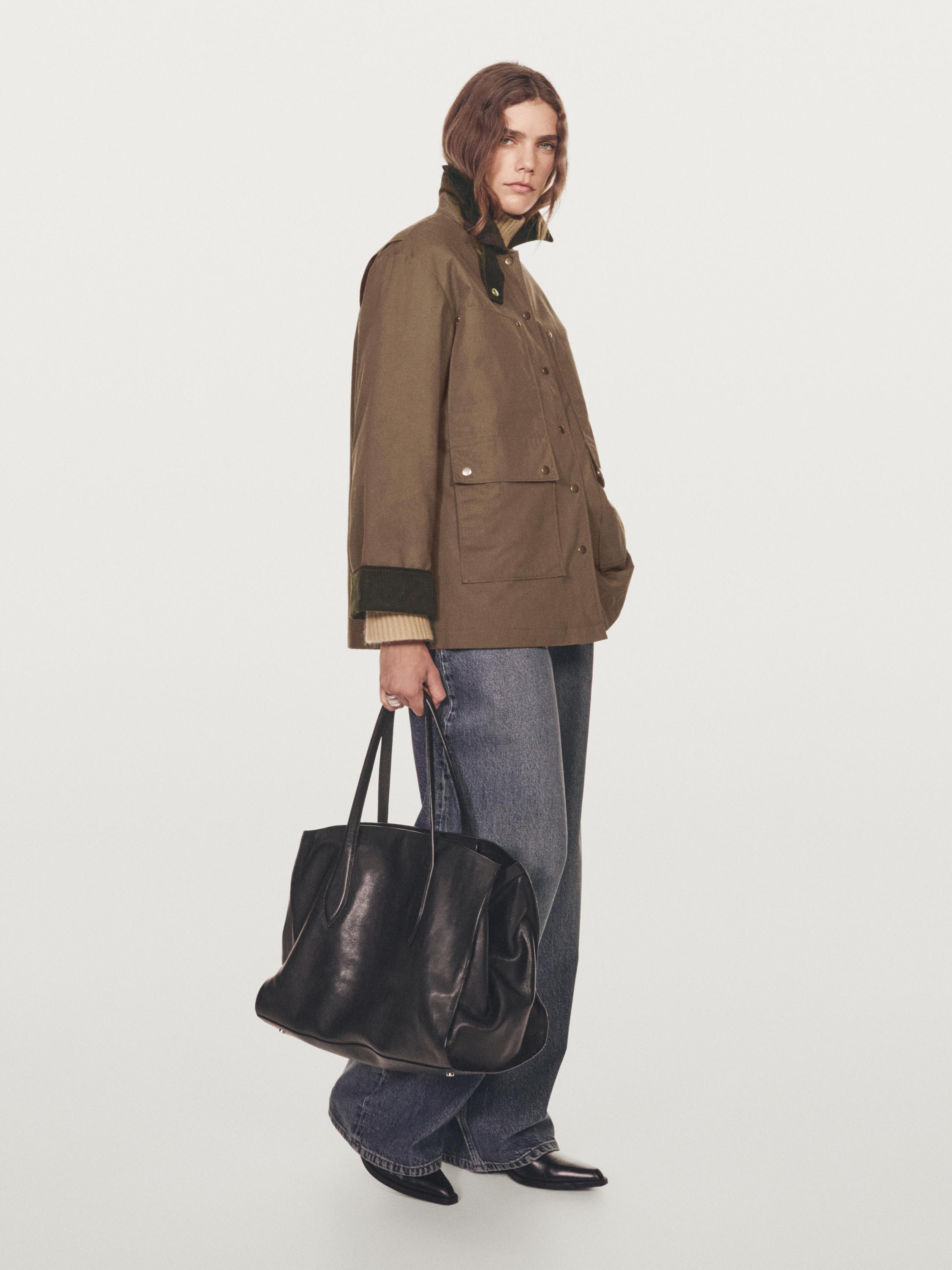 Waxed parka with corduroy detail