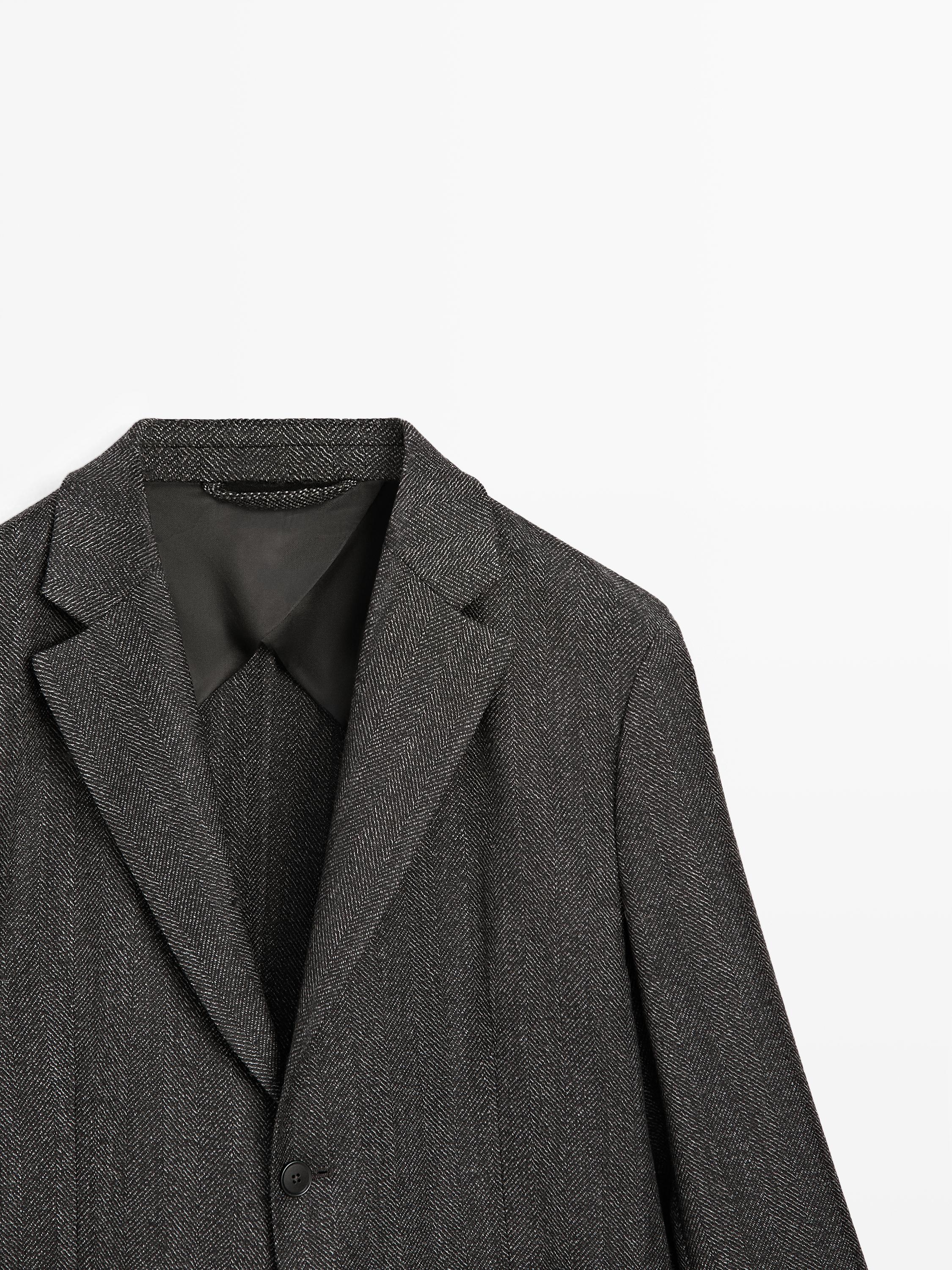 Herringbone wool blend blazer — CHARCOAL