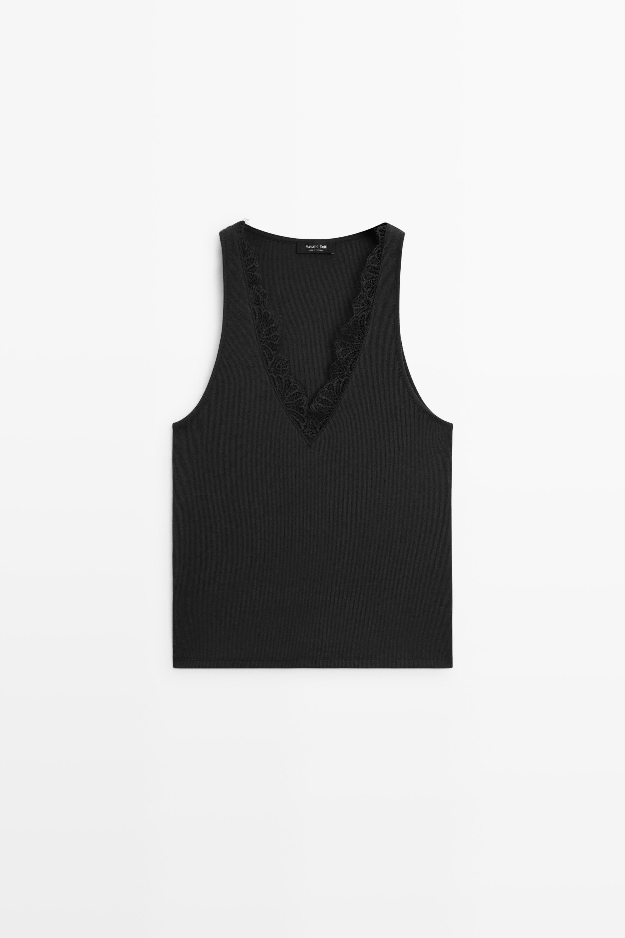 Top V-Ausschnitt mit Spitzendetail
