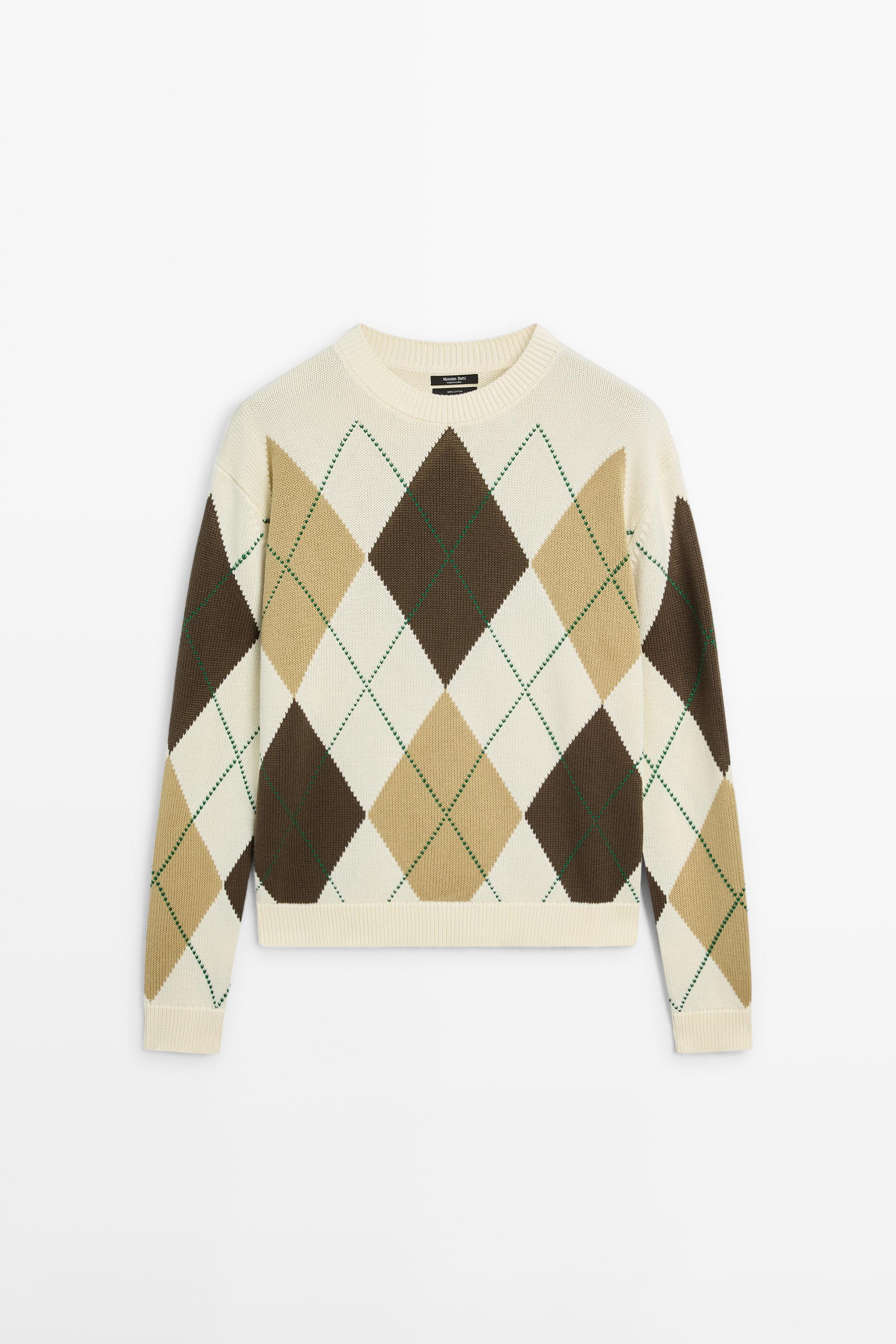 Camisola de malha com detalhe em losangos 100% algodão