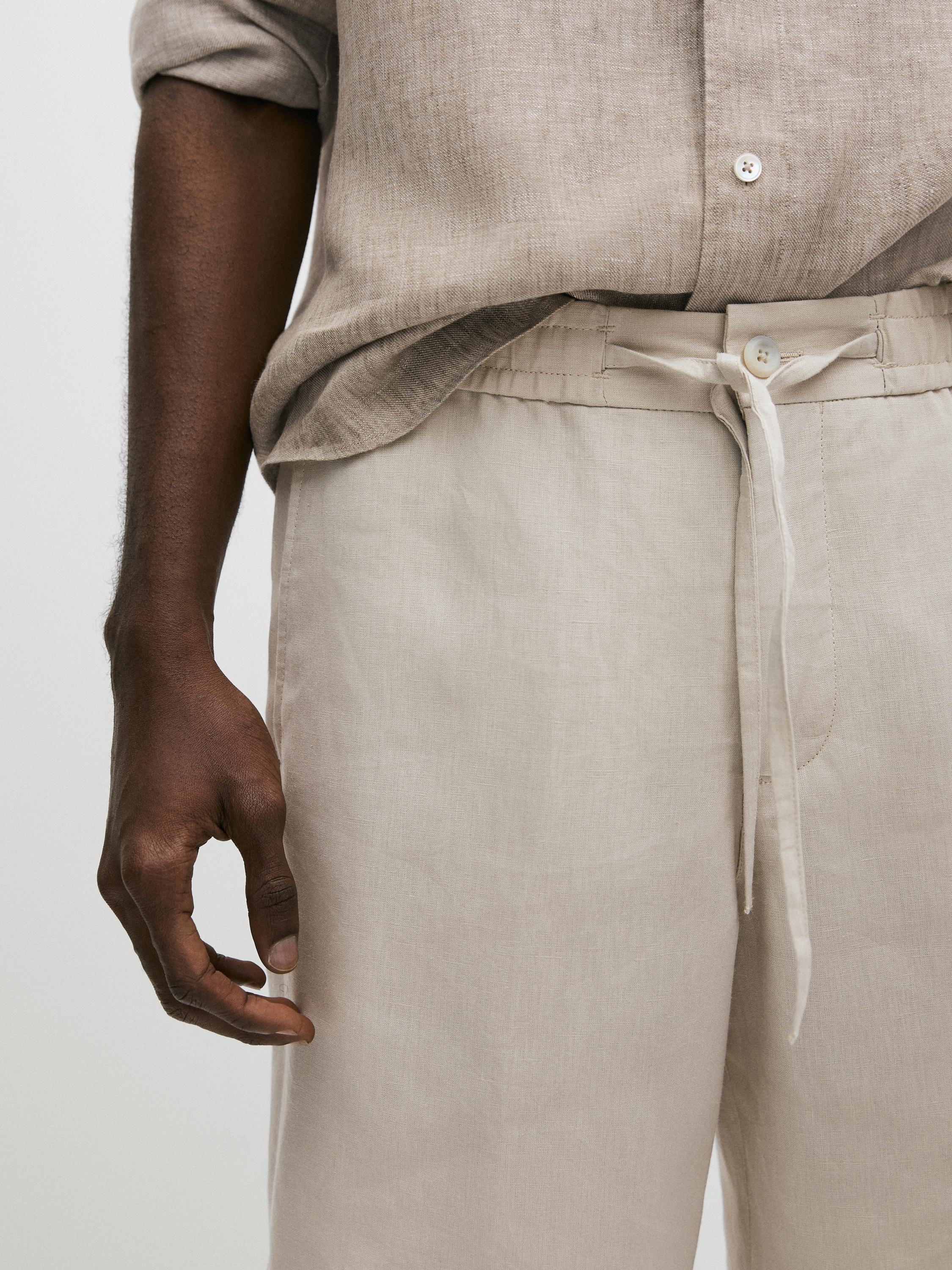 100% linen short Bermuda shorts — SAND