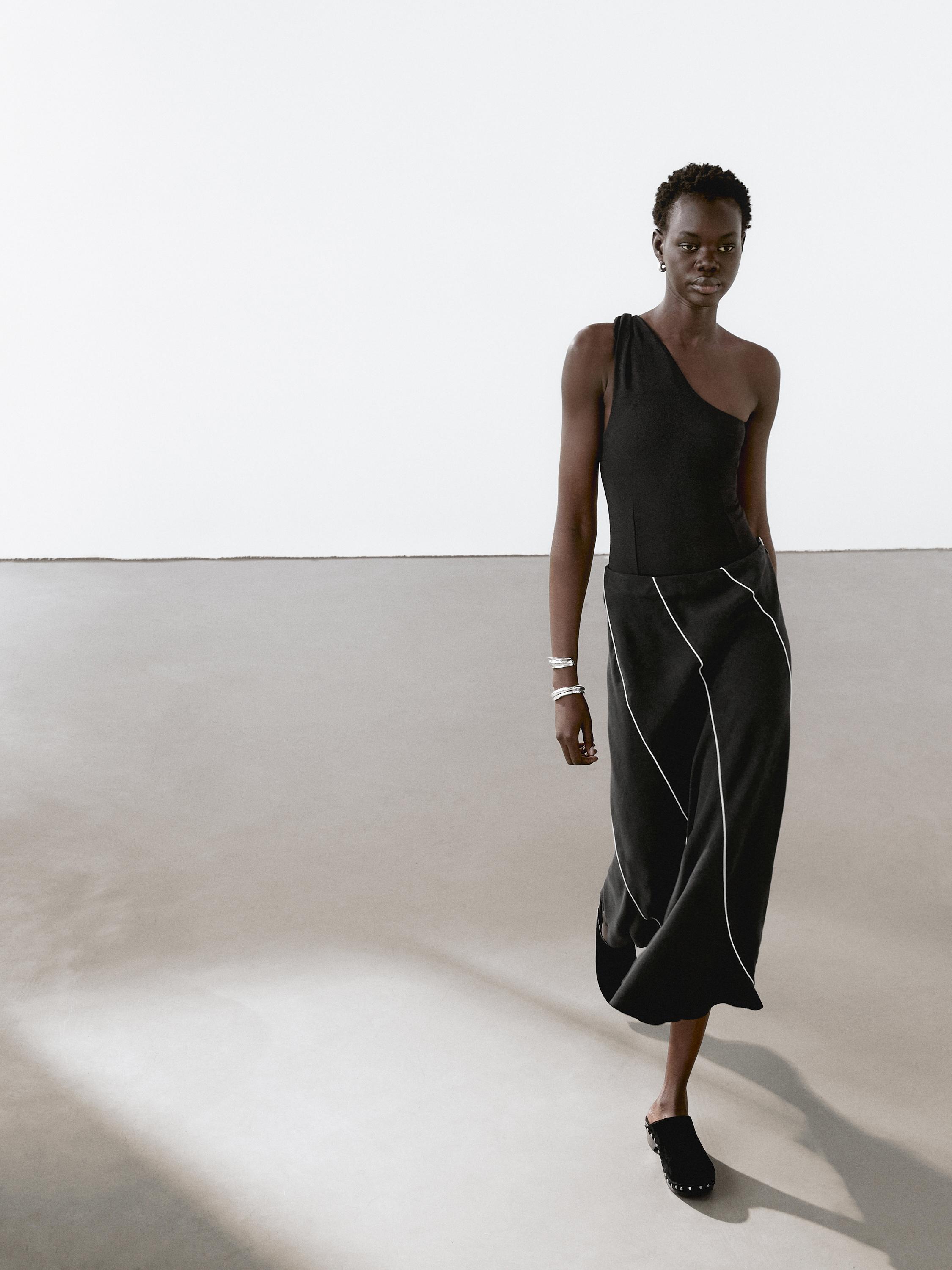 Jupe midi évasée lin mélangé