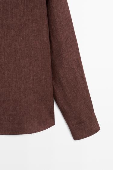 100% linen regular fit shirt with button detail — BROWN 7