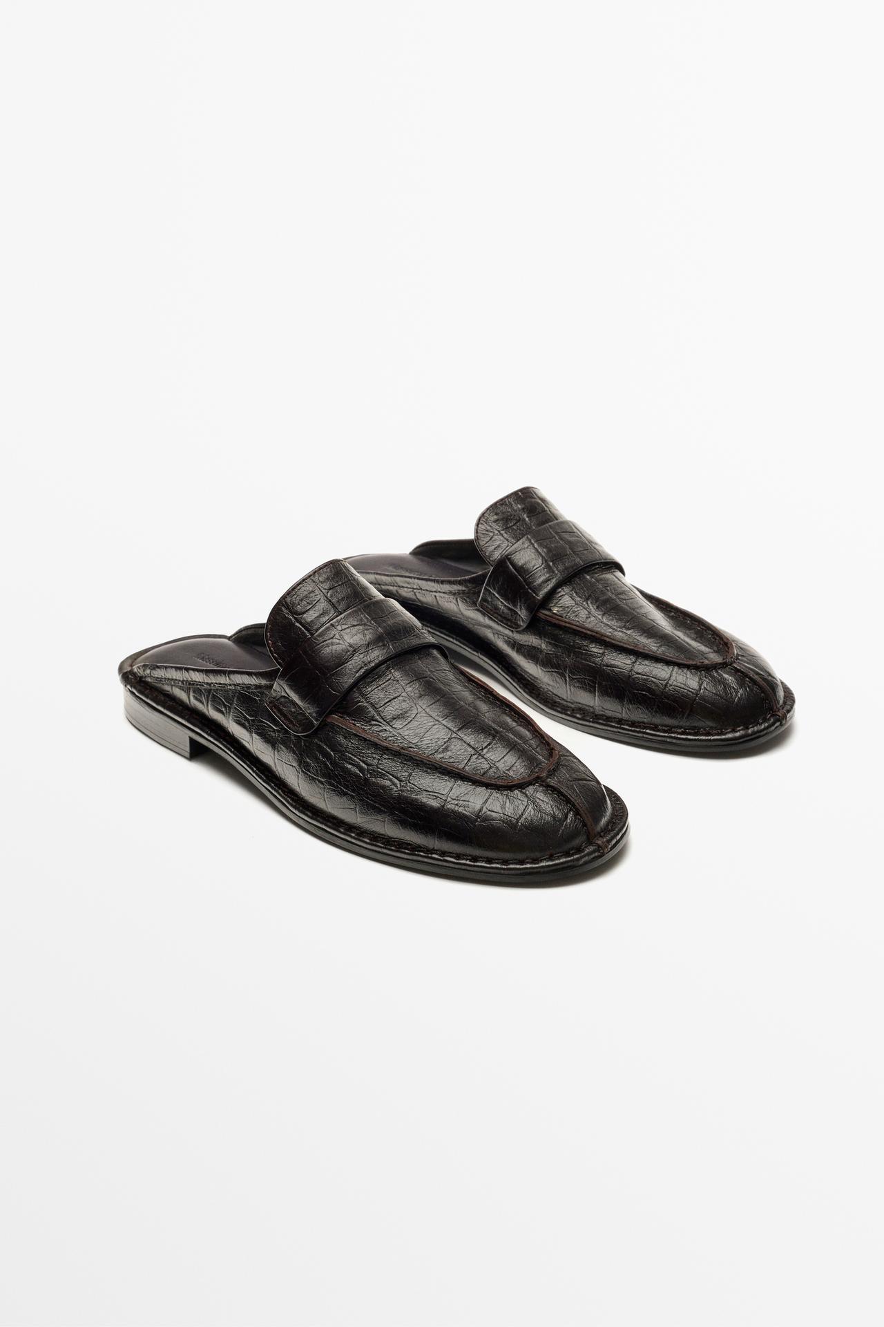 Leather mule loafer — BROWN