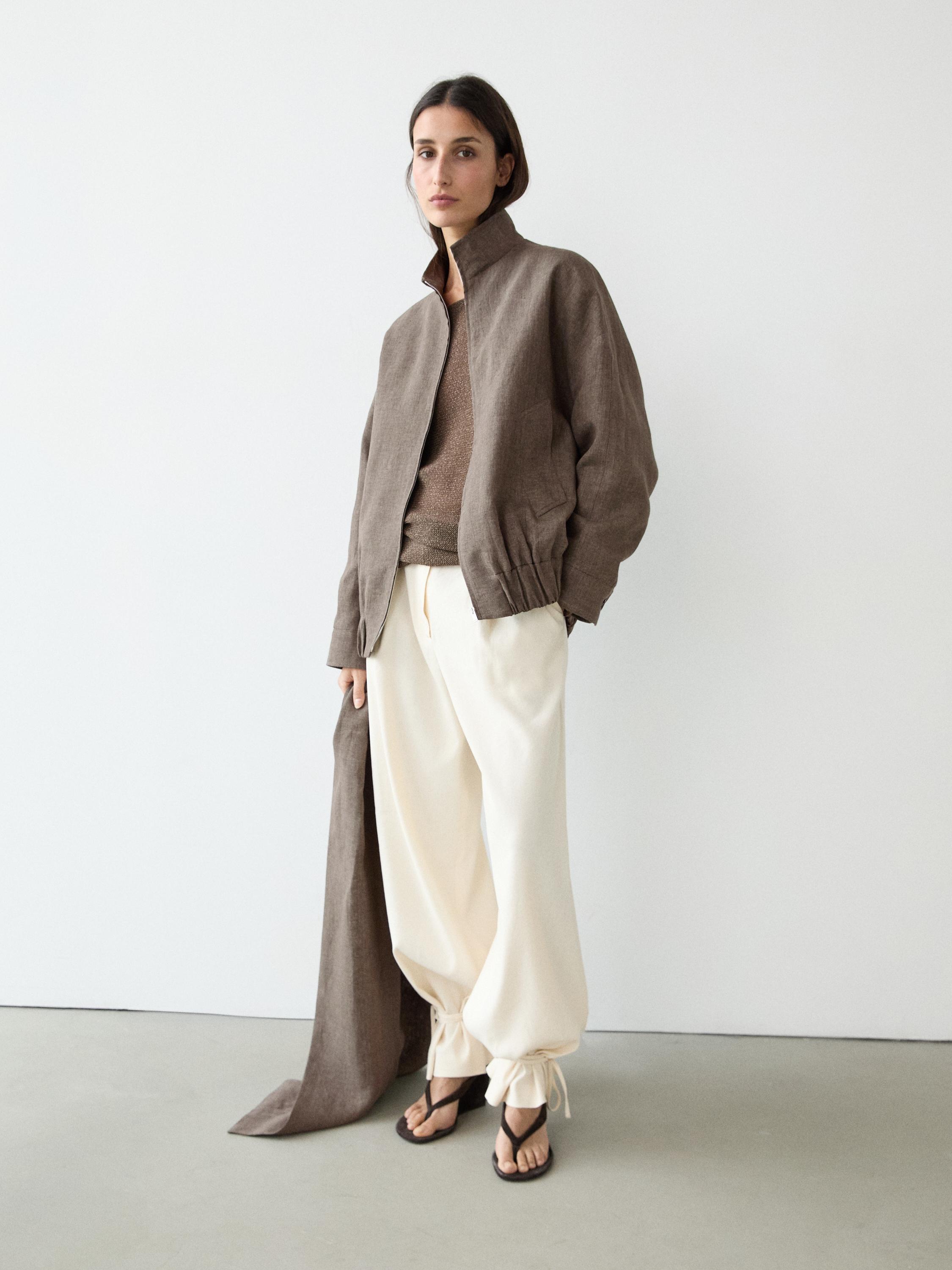 Linen melange bomber jacket with scarf — CAREY