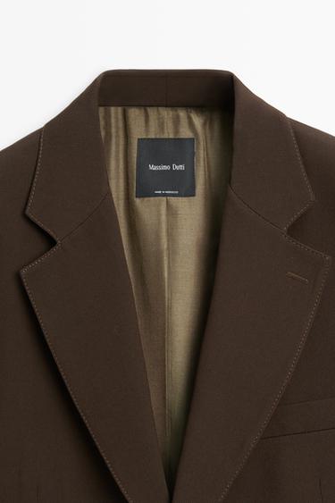 Fluid wool blend total look blazer — BROWN 9