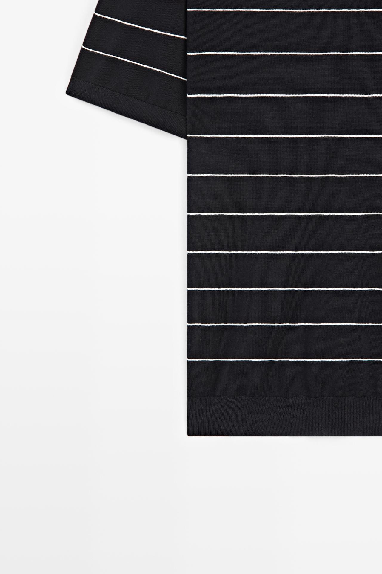 100% cotton striped knit polo sweater — NAVY BLUE