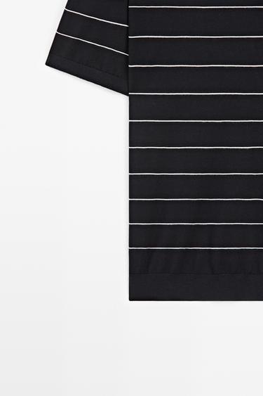 100% cotton striped knit polo sweater — NAVY BLUE 7