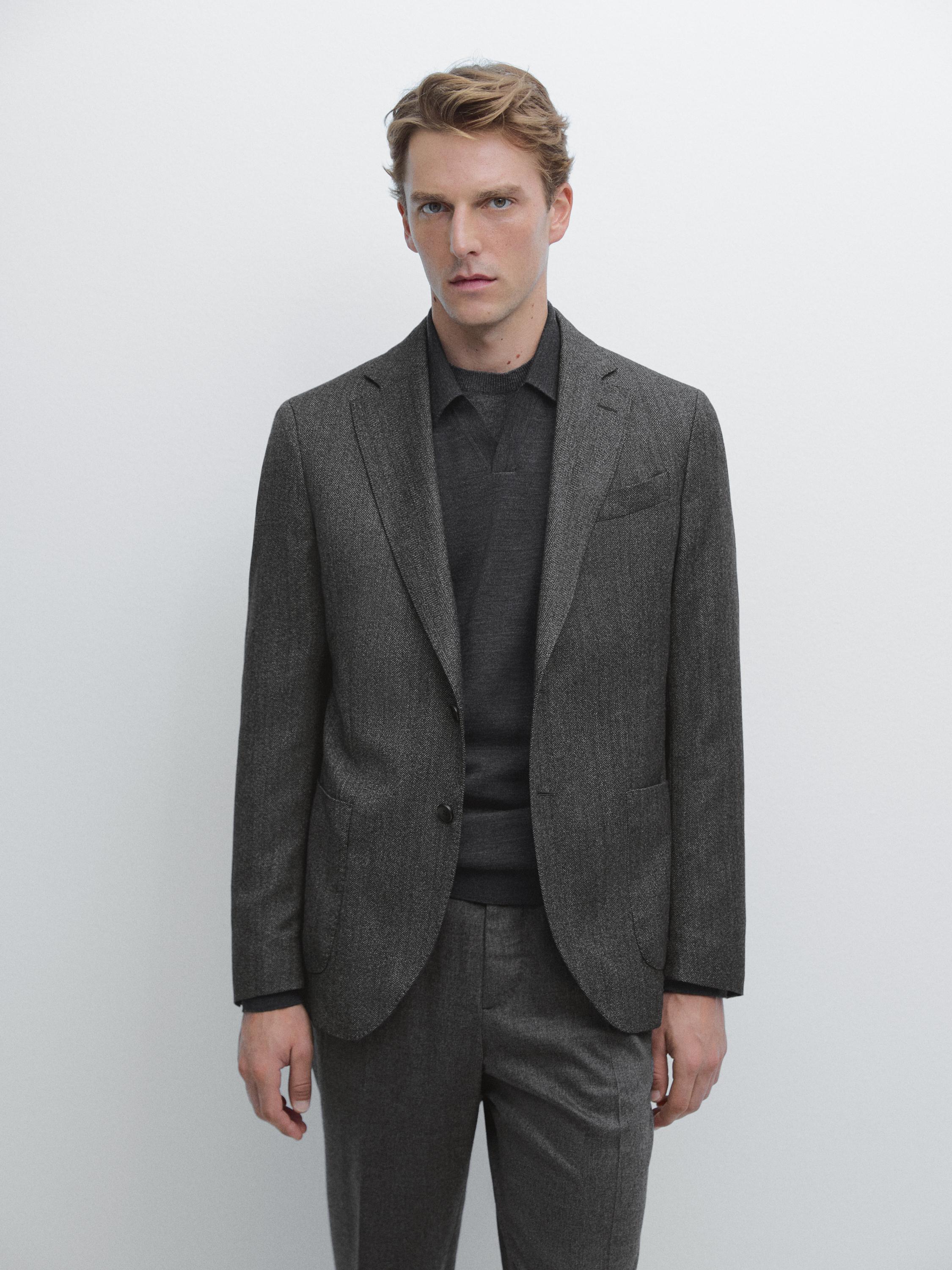 Herringbone wool blend blazer