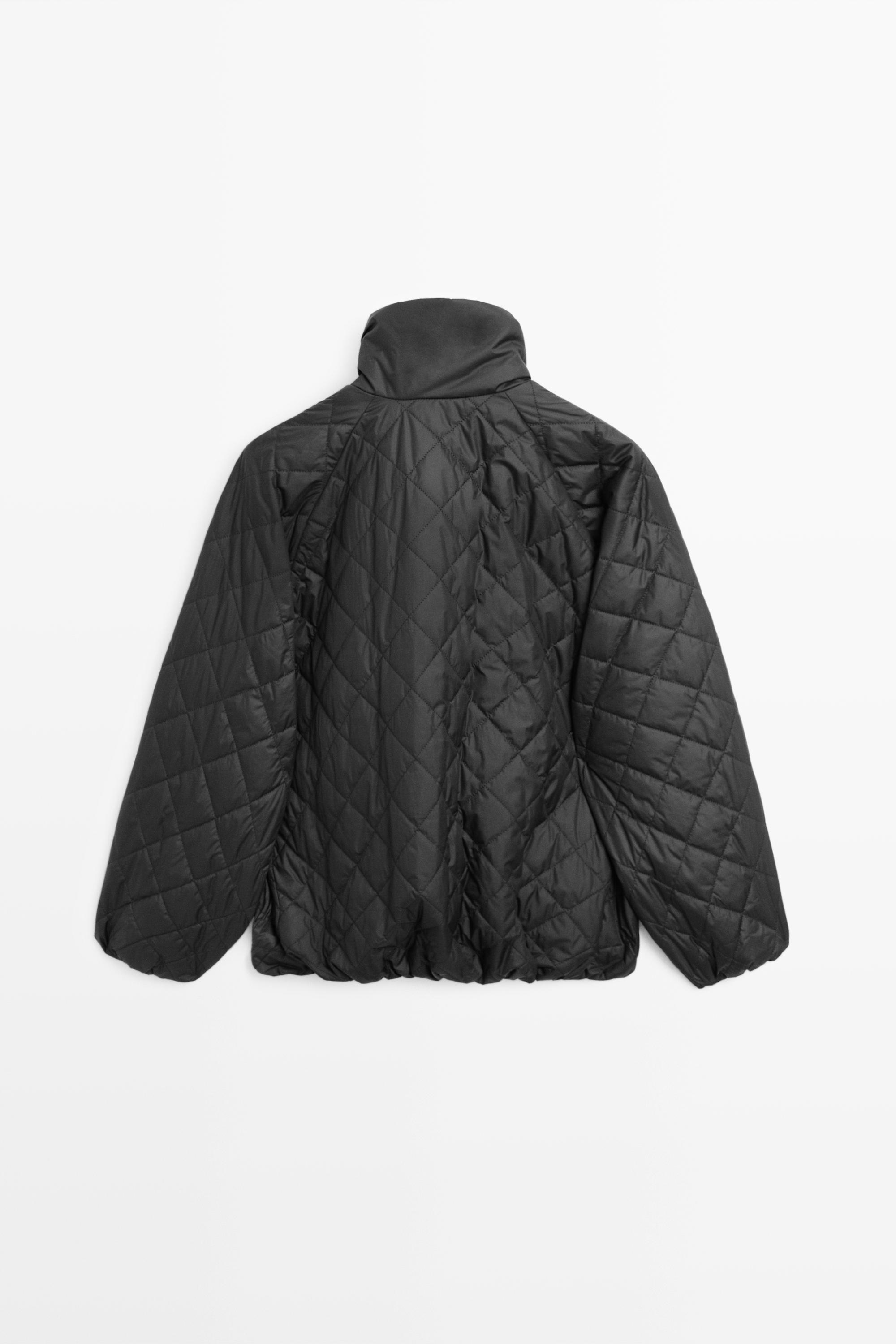 High neck quilted bomber jacket — BLACK