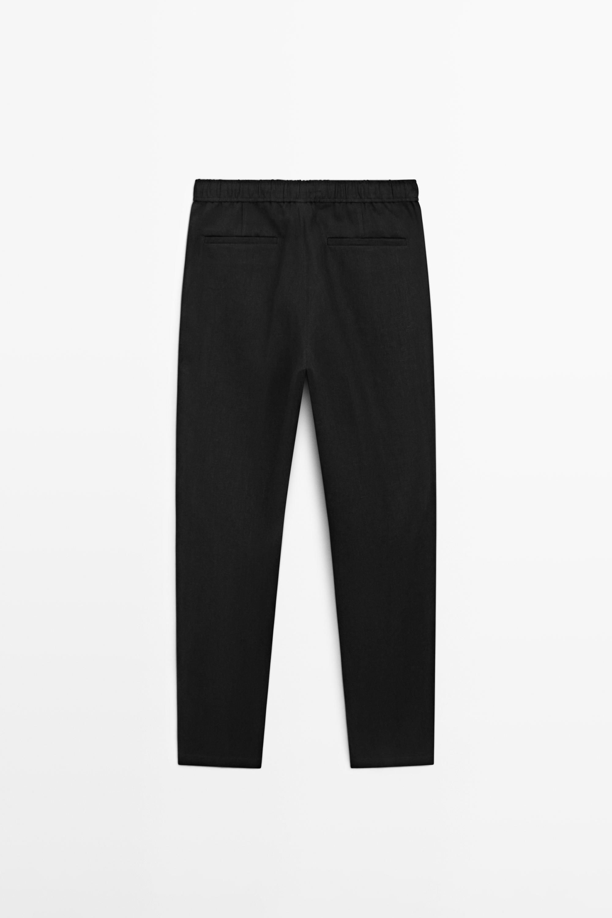 Linen jogger fit pants — BLACK