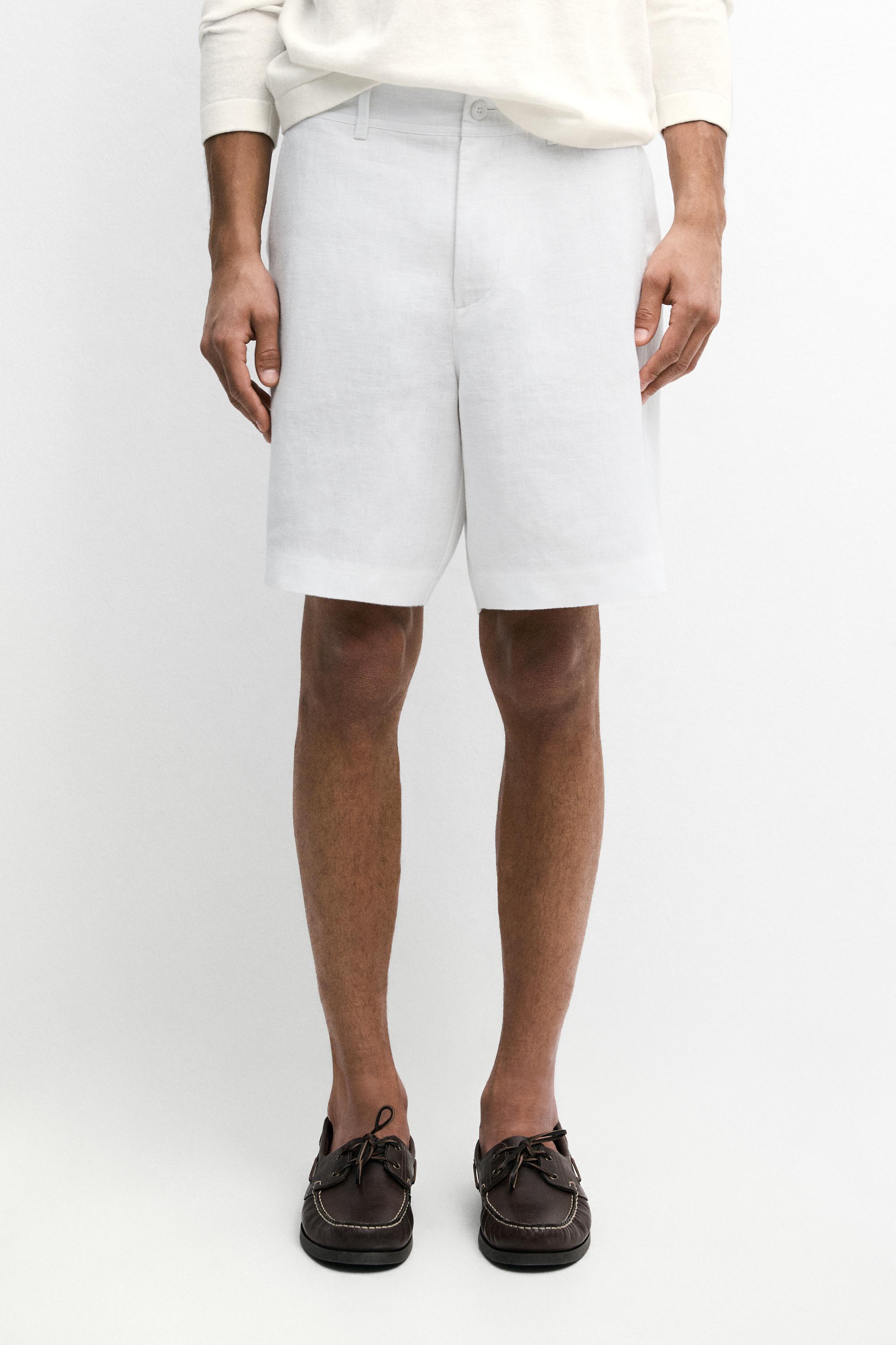 100% linen short Bermuda shorts — WHITE
