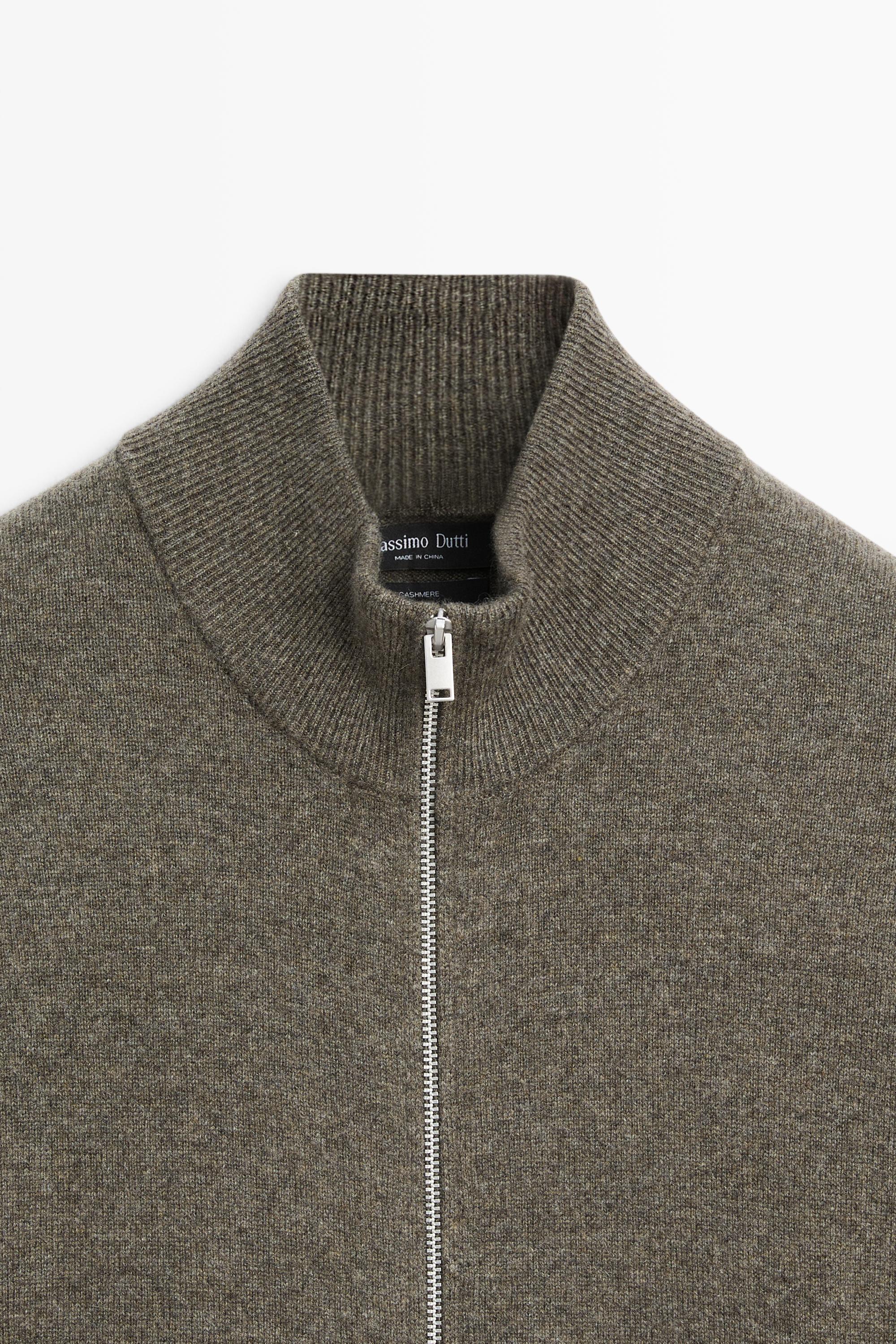 100% cashmere zip-up knit cardigan — GREENISH