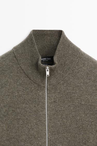 100% cashmere zip-up knit cardigan — GREENISH 9