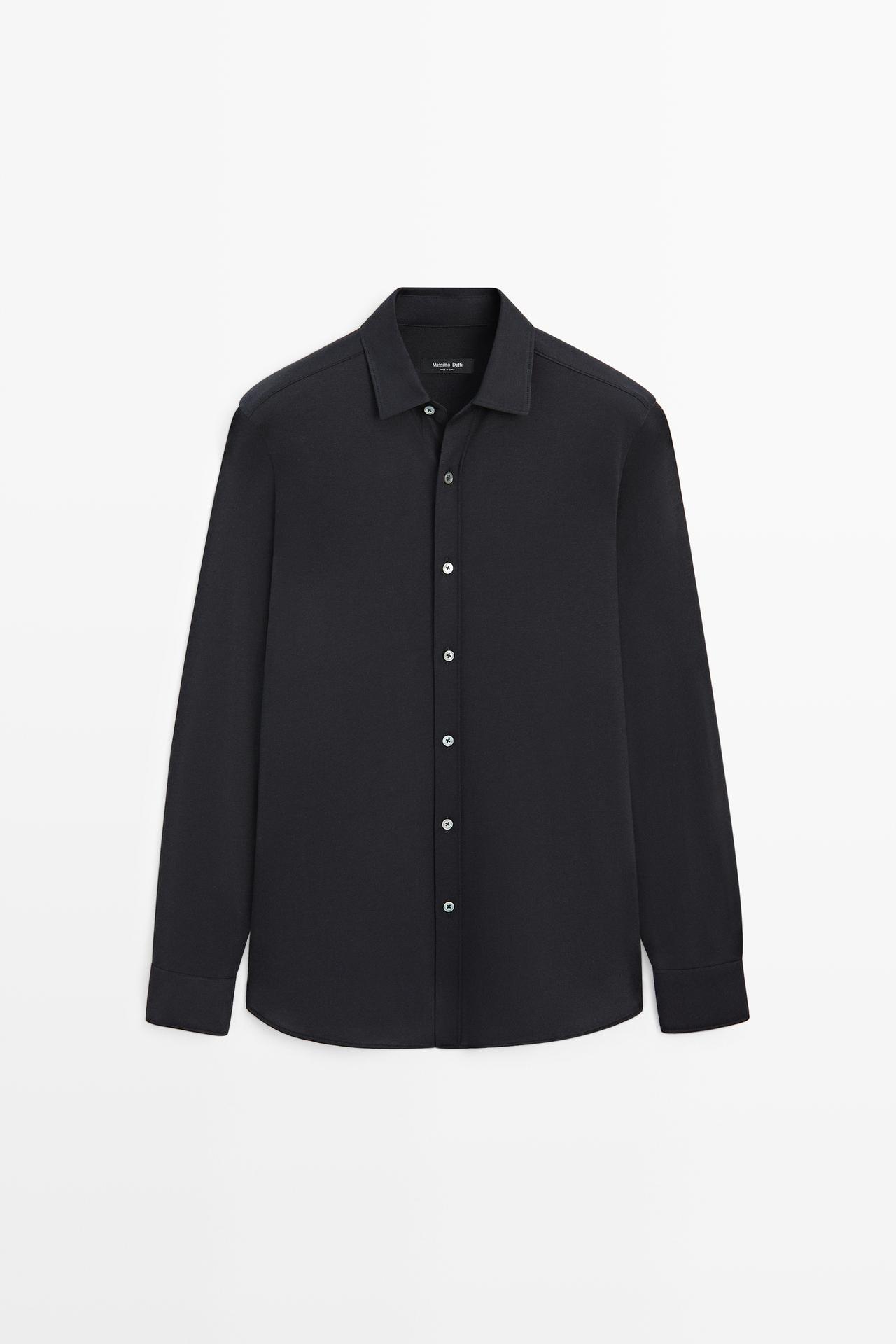 Stretch slim fit cotton shirt — BLUE