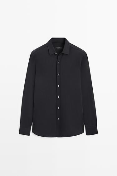 Stretch slim fit cotton shirt — BLUE 2