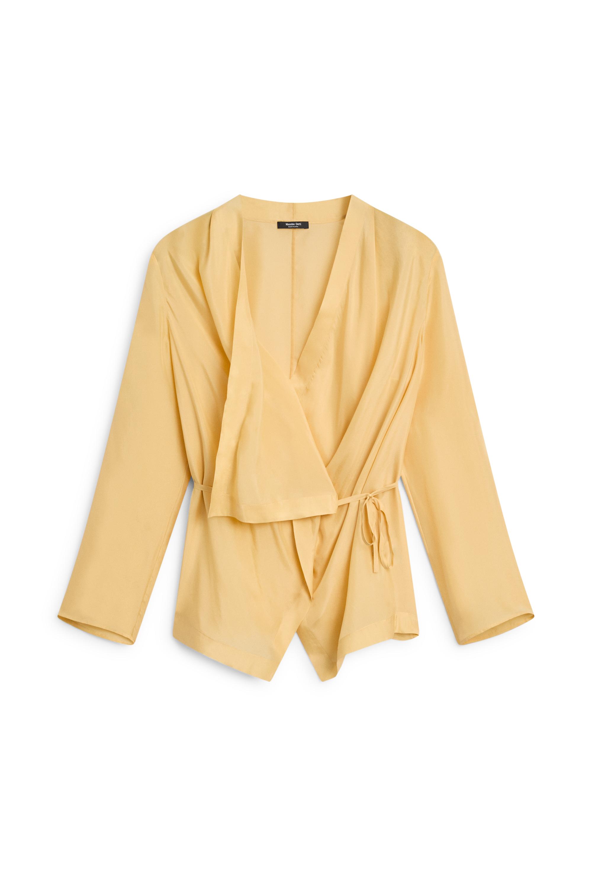 100% silk flowing wrap shirt — Mustard