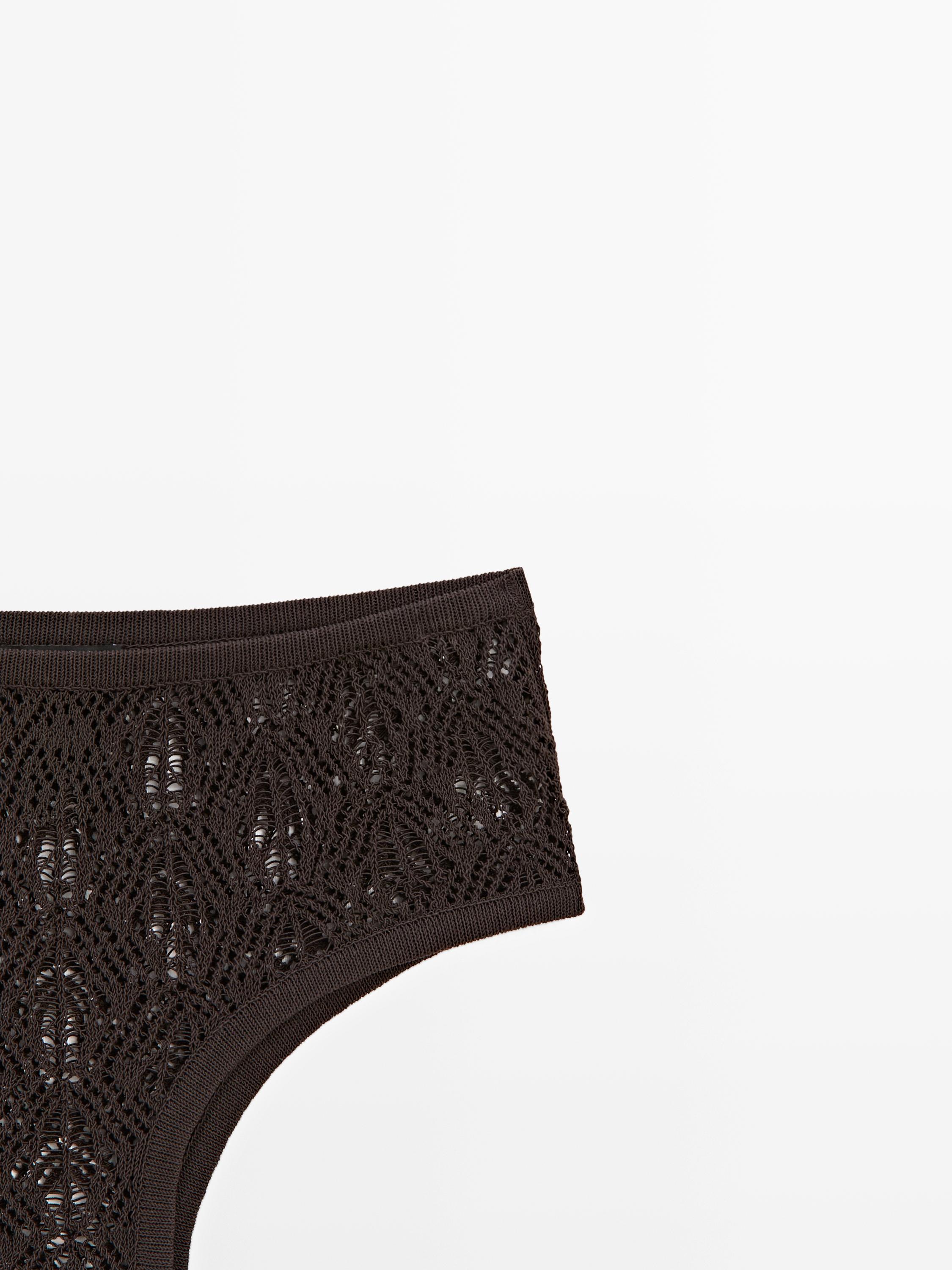 Cotton blend culottes with openwork detail — BROWN
