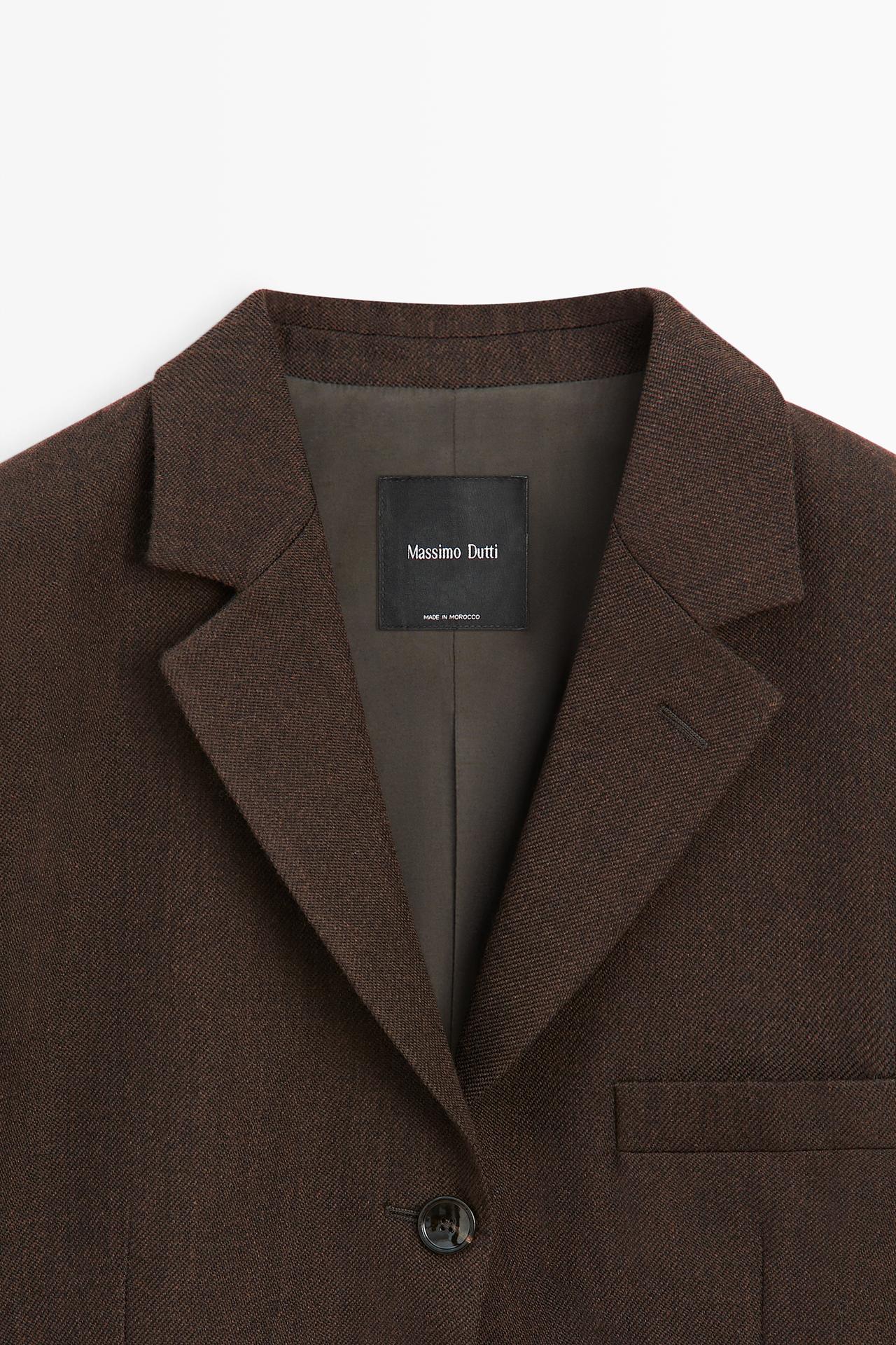 100% wool button detail blazer — BROWN