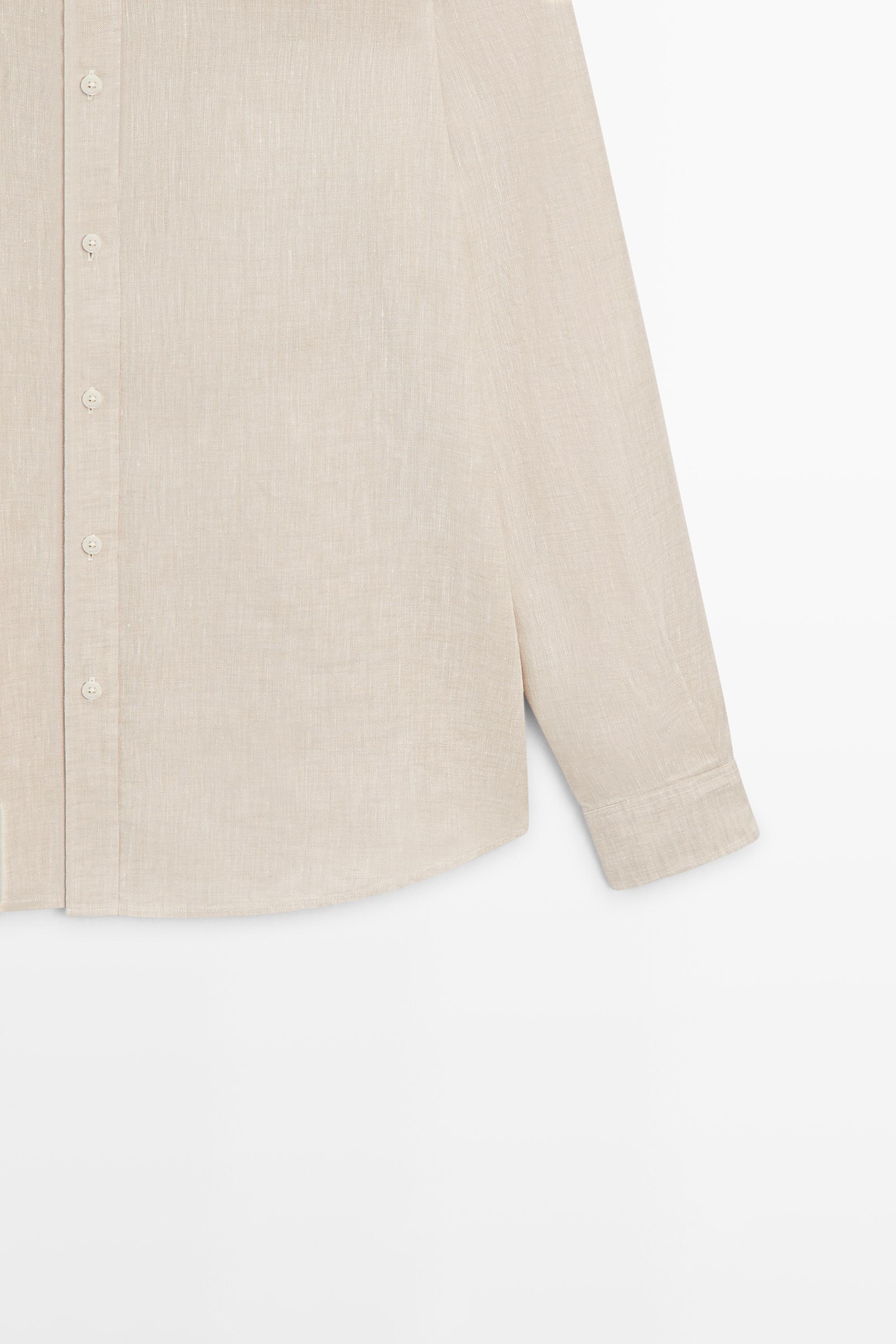 Regular fit 100% linen delavé shirt — BEIGE