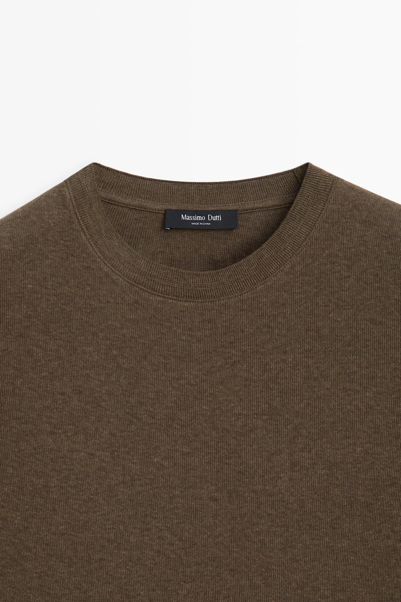 Cotton blend knit T-shirt — MEDIUM CAMEL