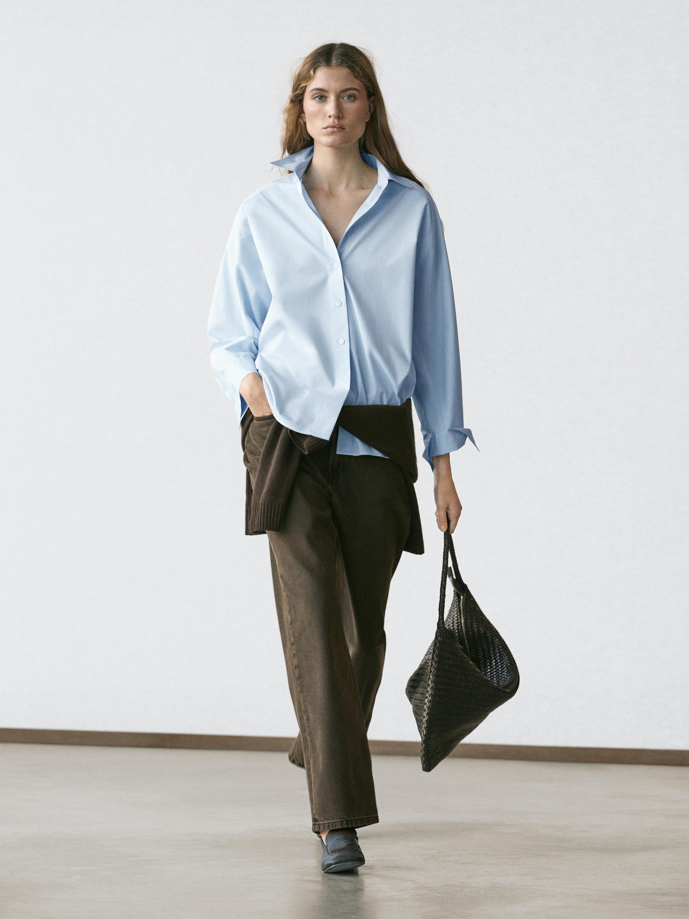 Popeline overhemd met raglanmouw