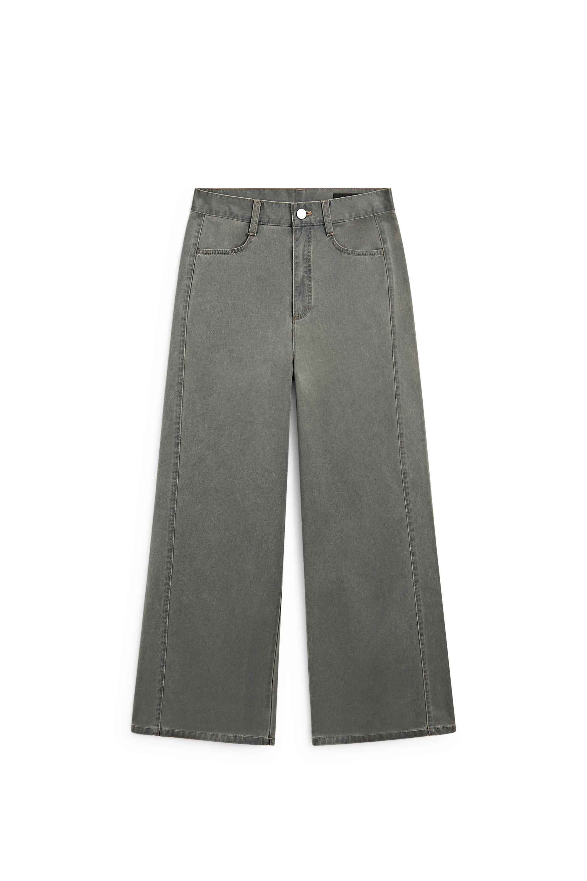 Wide-leg cotton jeans with denim detail — Light Blue