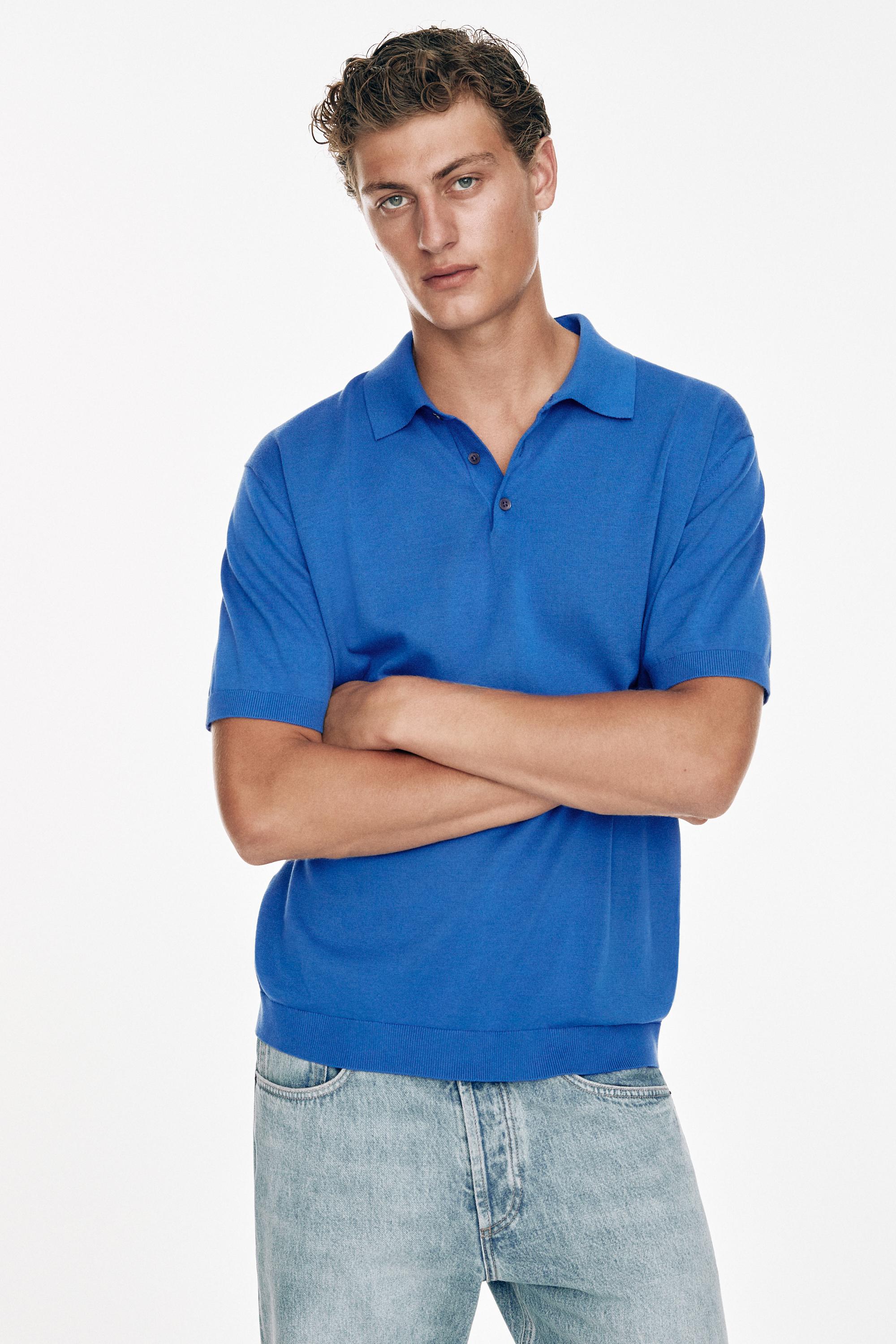 100% Cotton Knit Polo Shirt — BLUE