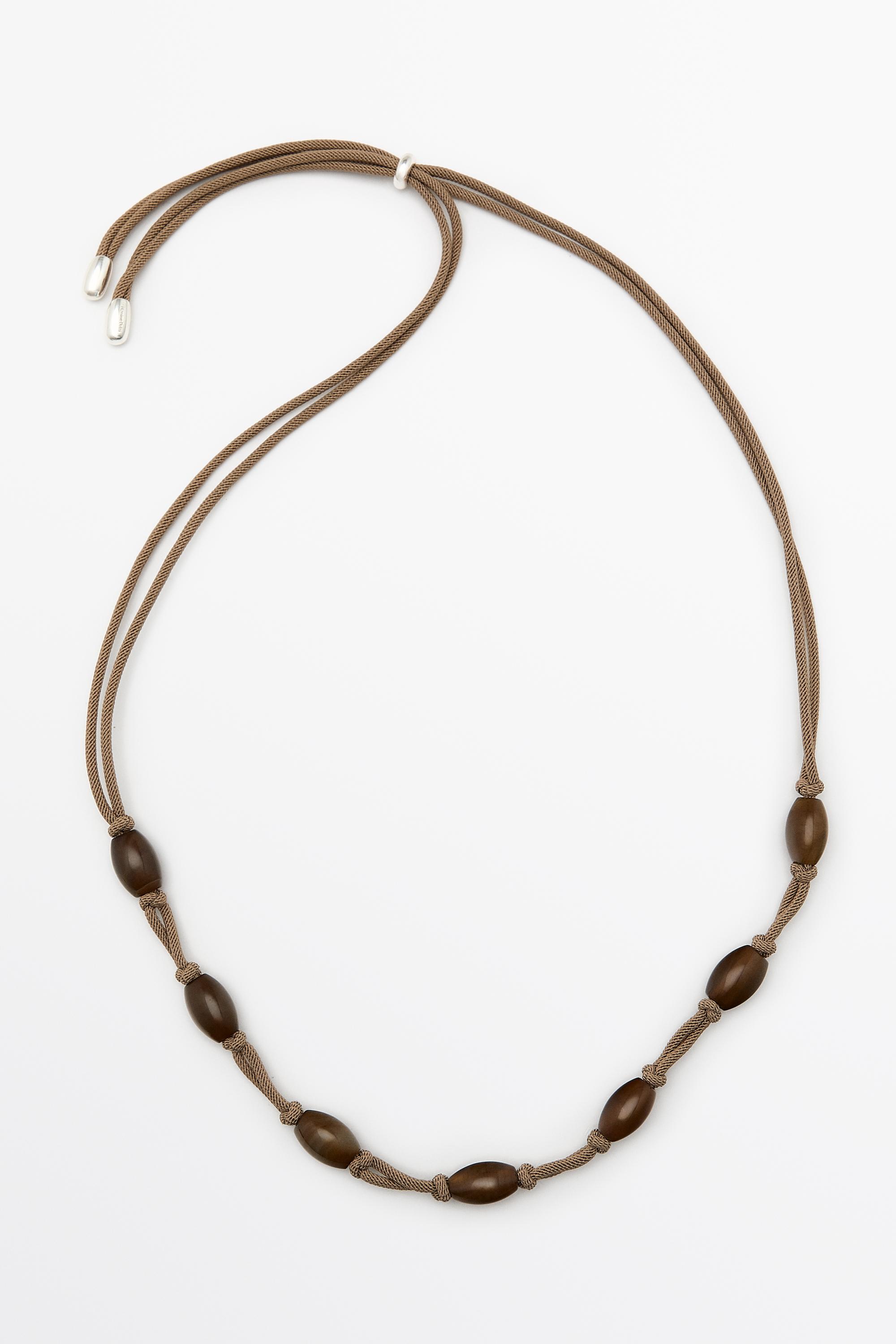 Gem-effect bead cord necklace — BROWN