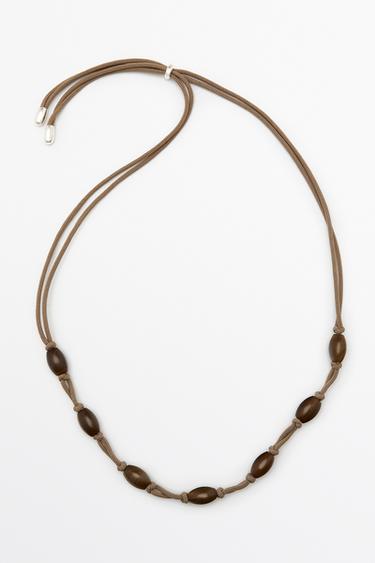 Gem-effect bead cord necklace — BROWN 1