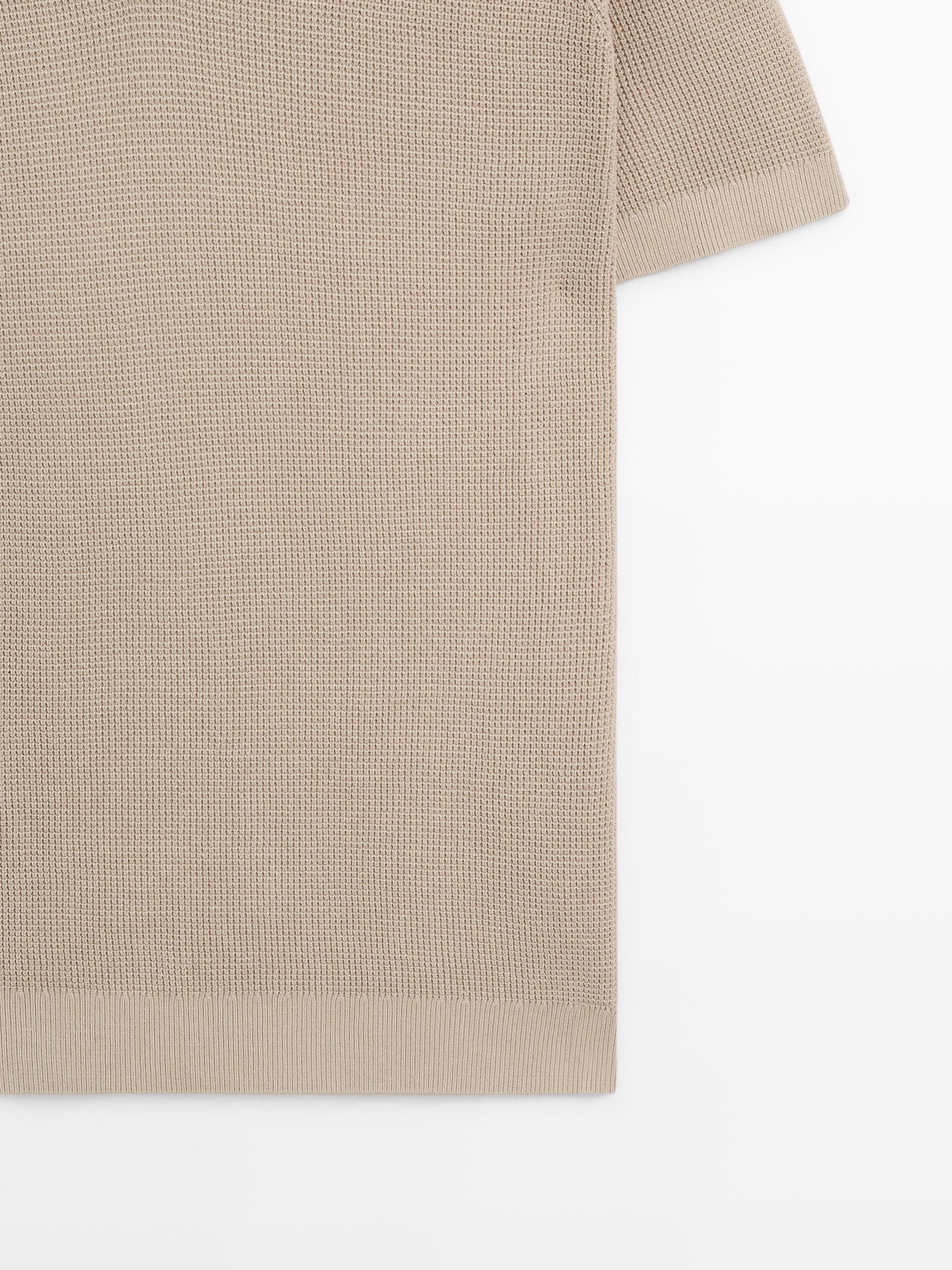 Textured cotton knit polo shirt — RUST