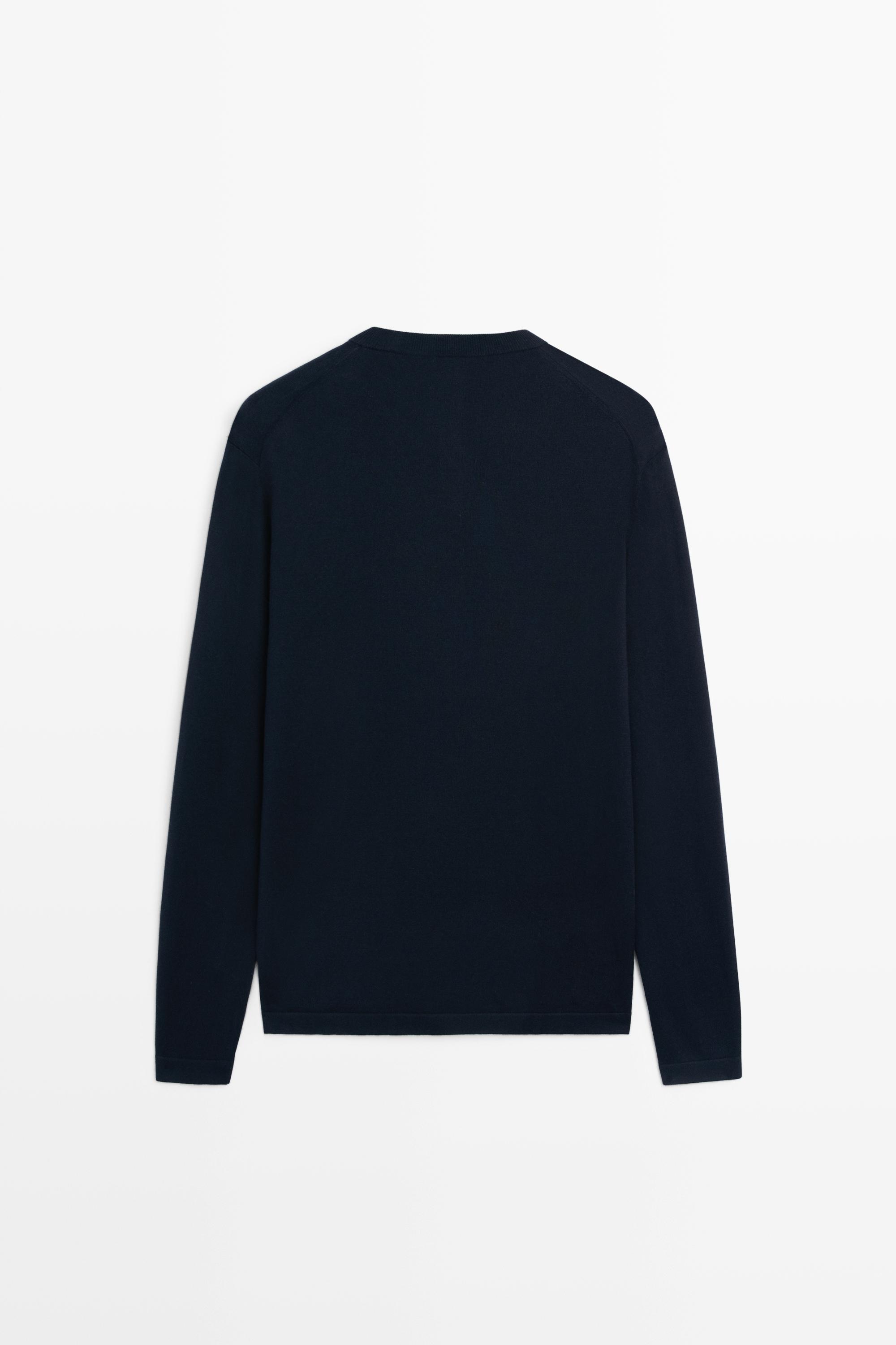 100% Cotton Henley Neck Knit Sweater — NAVY BLUE