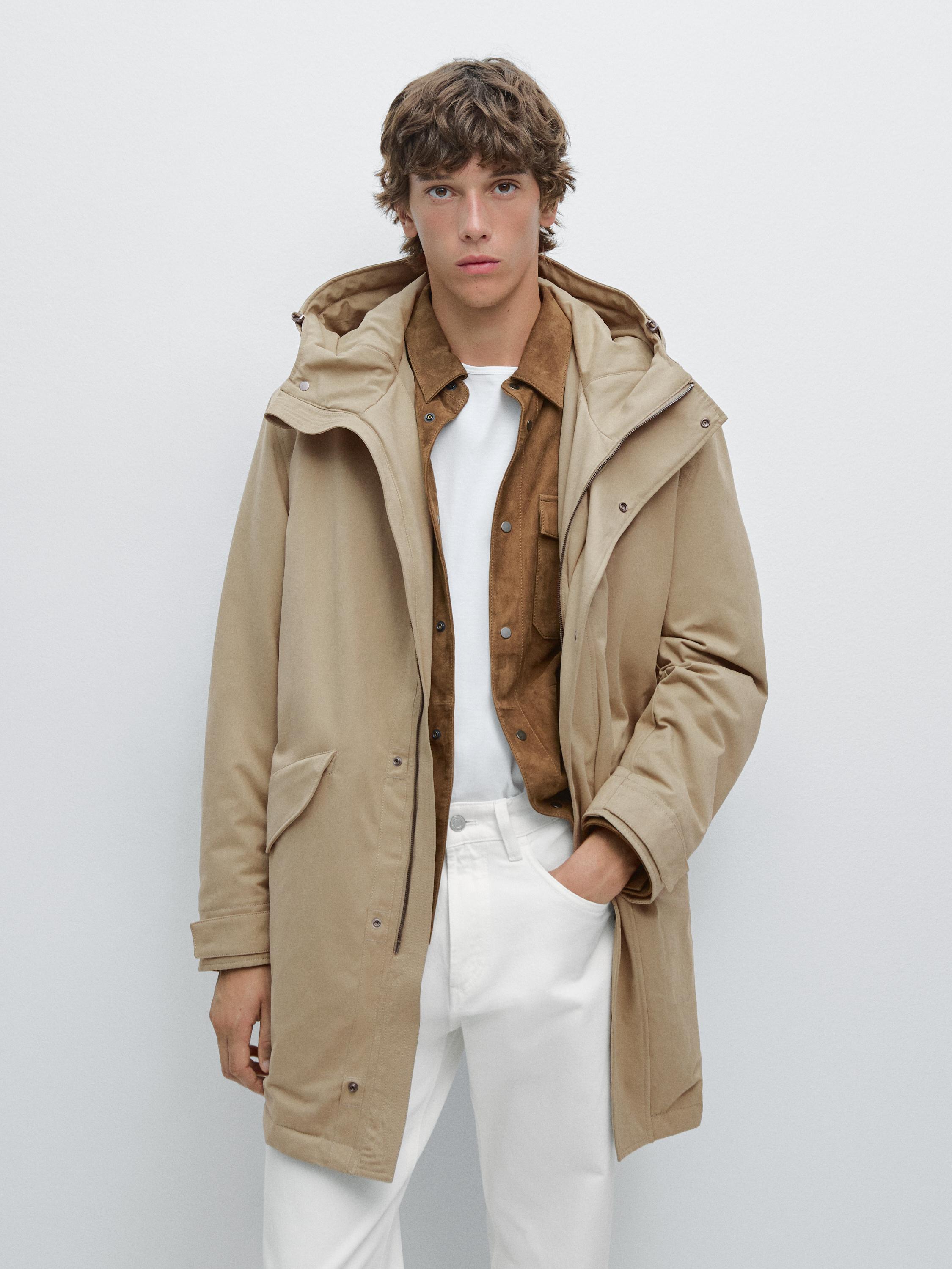Parka made of water-repellent peach-effect fabric