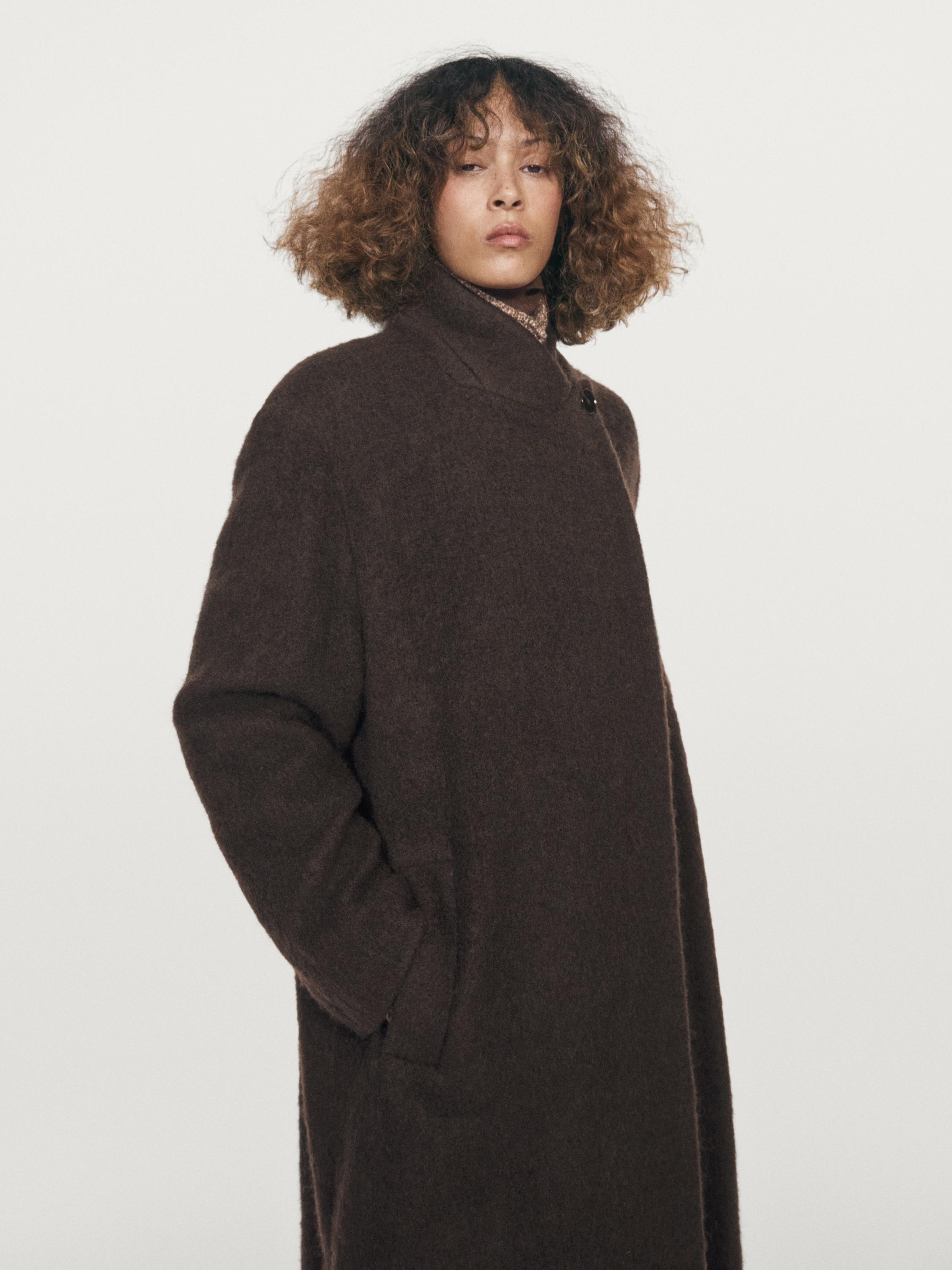 Manteau long croisé finition brossée