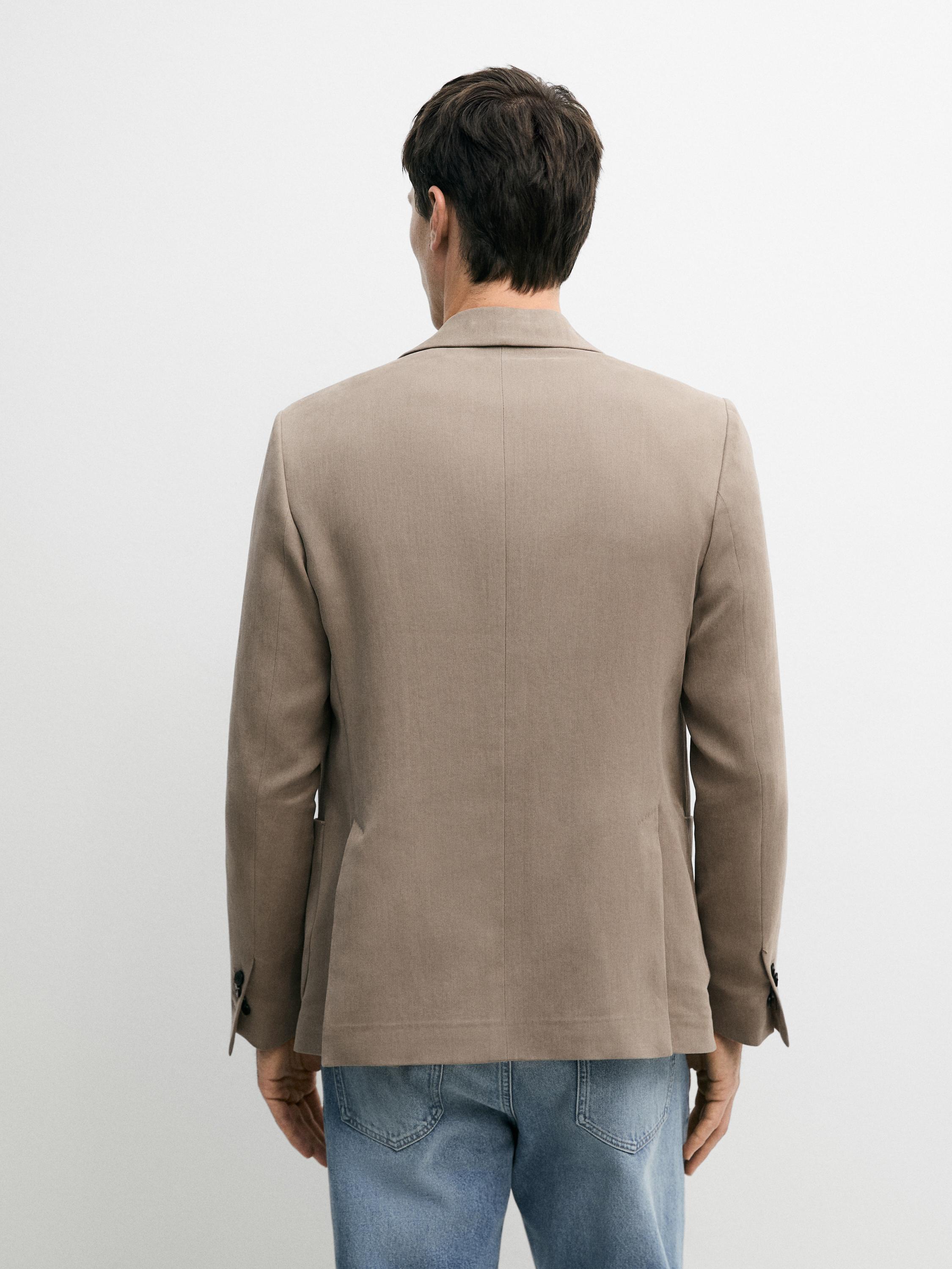 100% linen tailored blazer with pocket details — BEIGE