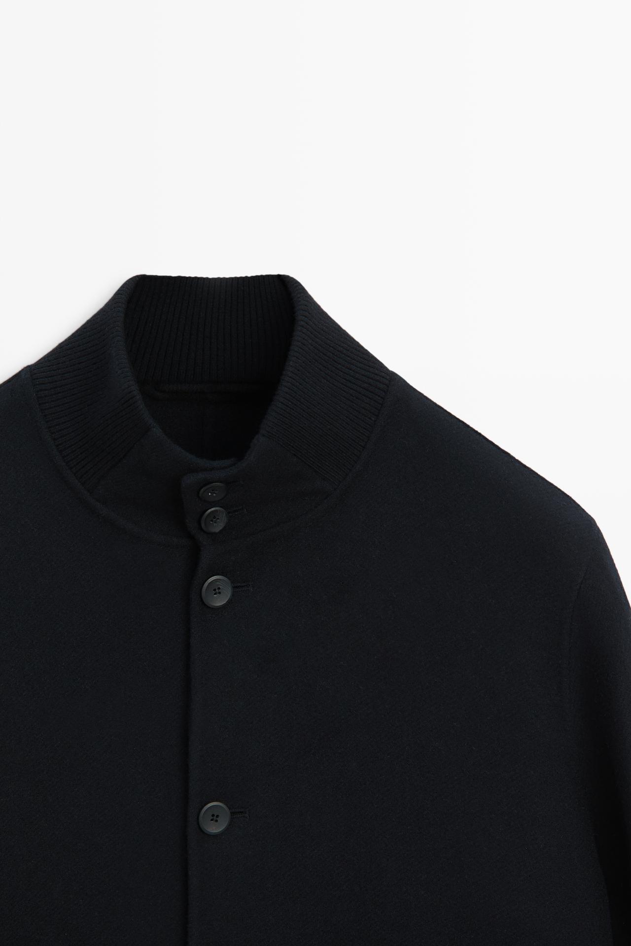 Wool blend pocket detail bomber jacket — DEEP BLUE