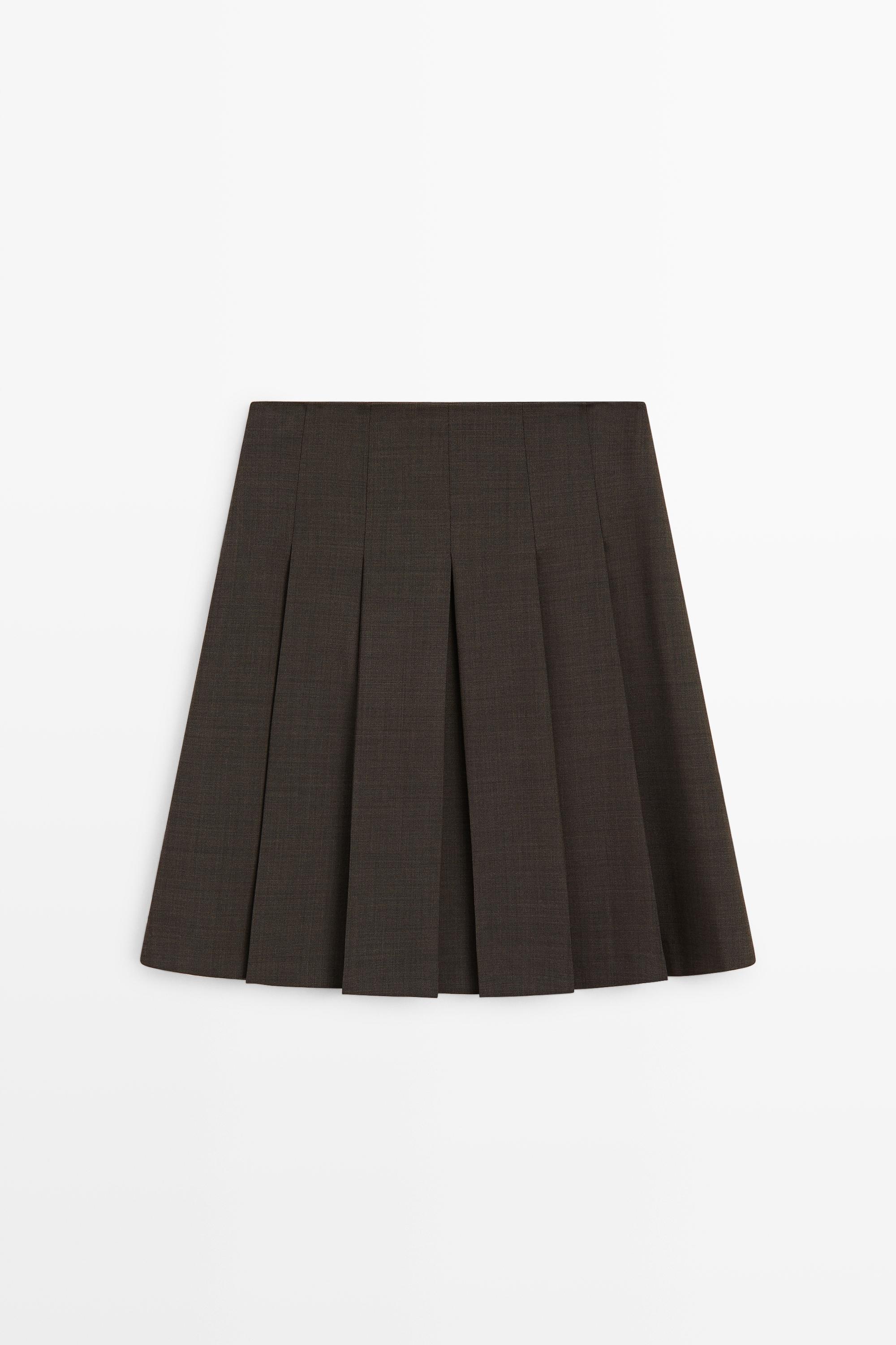Wool blend pleated mini skirt — Chocolate