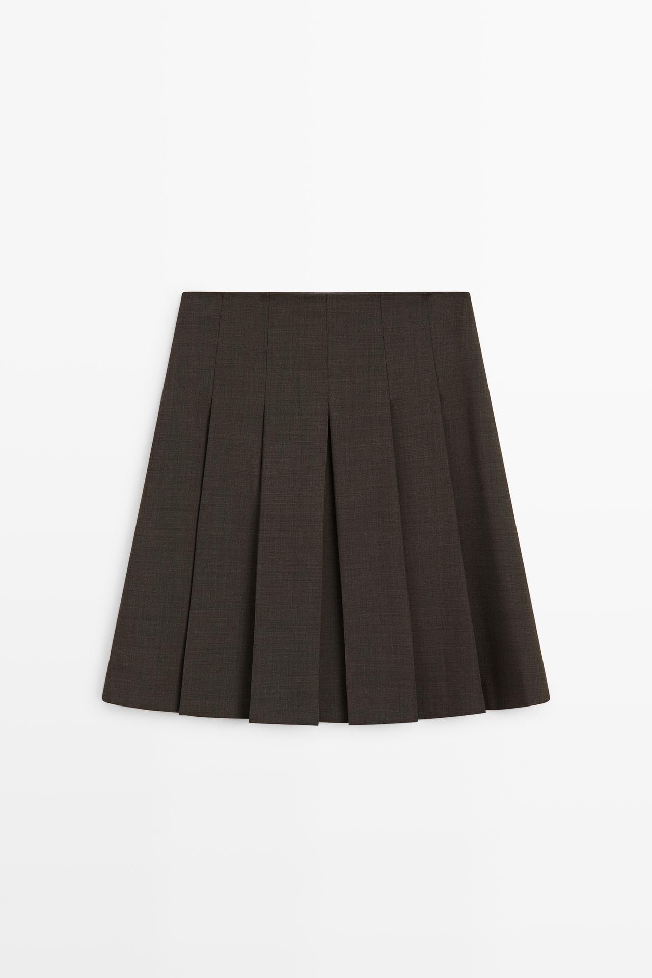 Wool blend pleated mini skirt — Chocolate