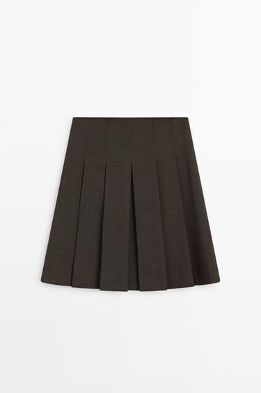 Wool blend pleated mini skirt — Chocolate 6