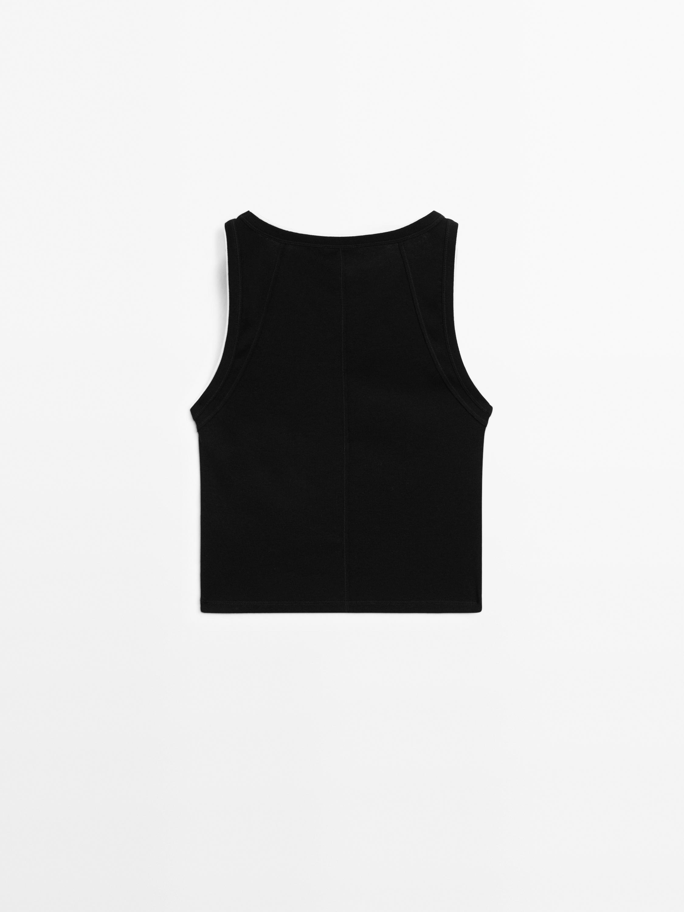 Contrast ribbed cotton T-shirt