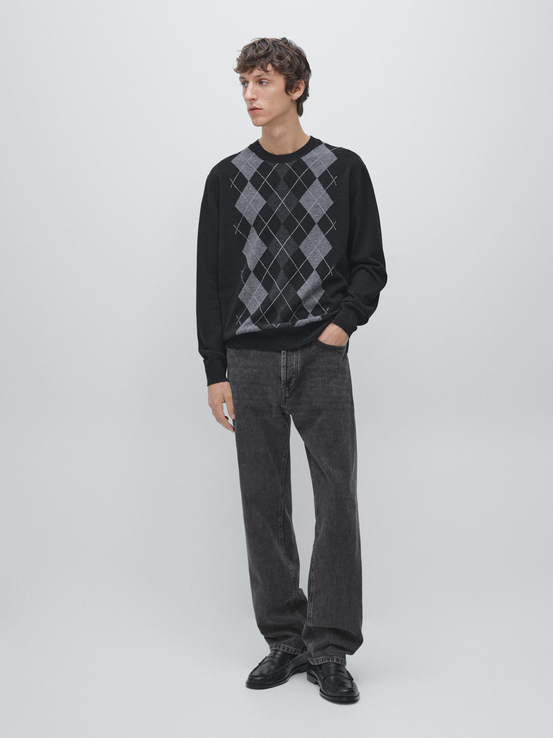 100% wool Argyle knit sweater