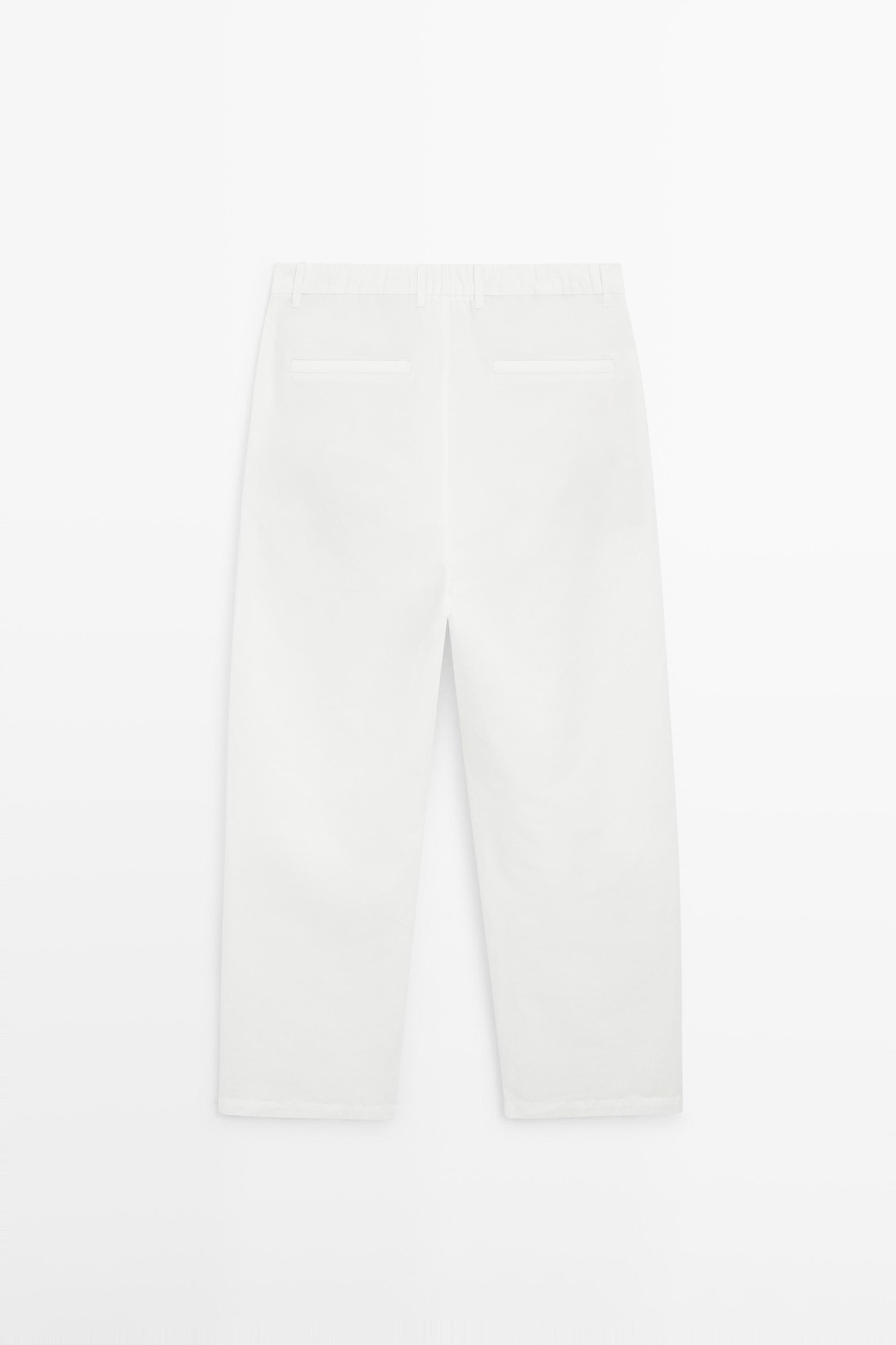 Cotton and linen barrel fit poplin trousers — WHITE