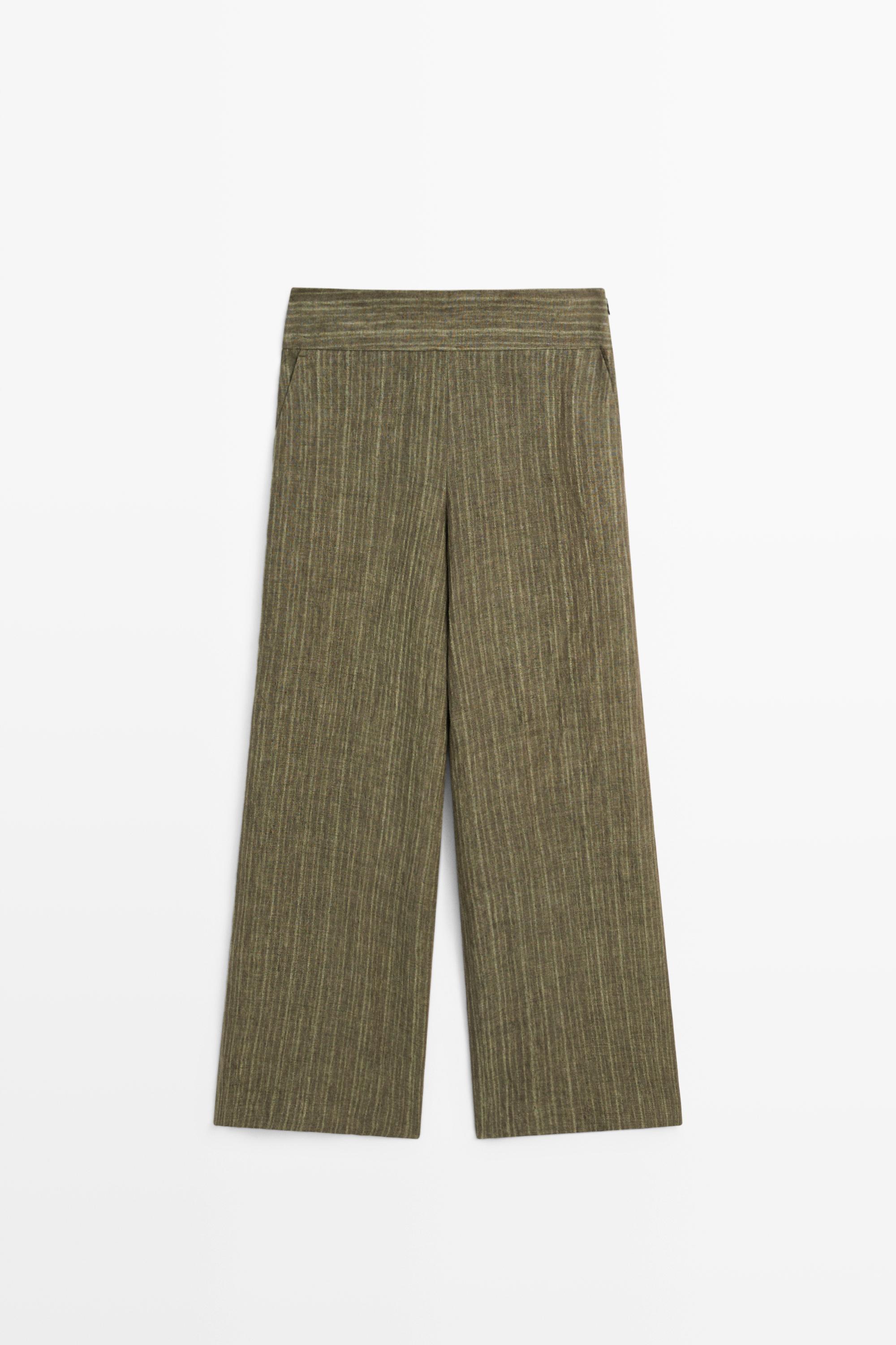 Total look linen trousers with corset belt detail — GREEN